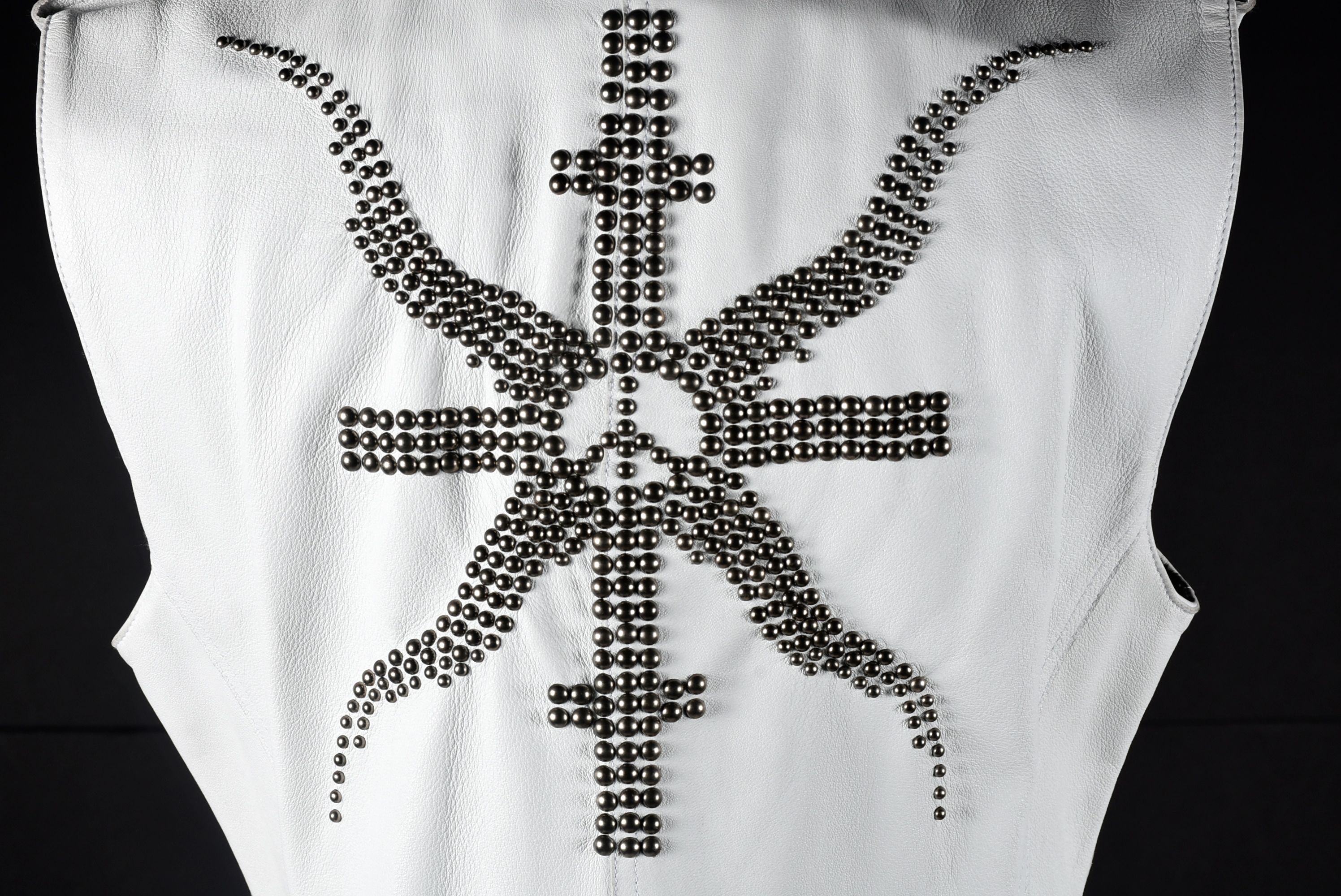 Donald J. Pliner Designer White Leather Vest Embellished with Studs, Made In Italy