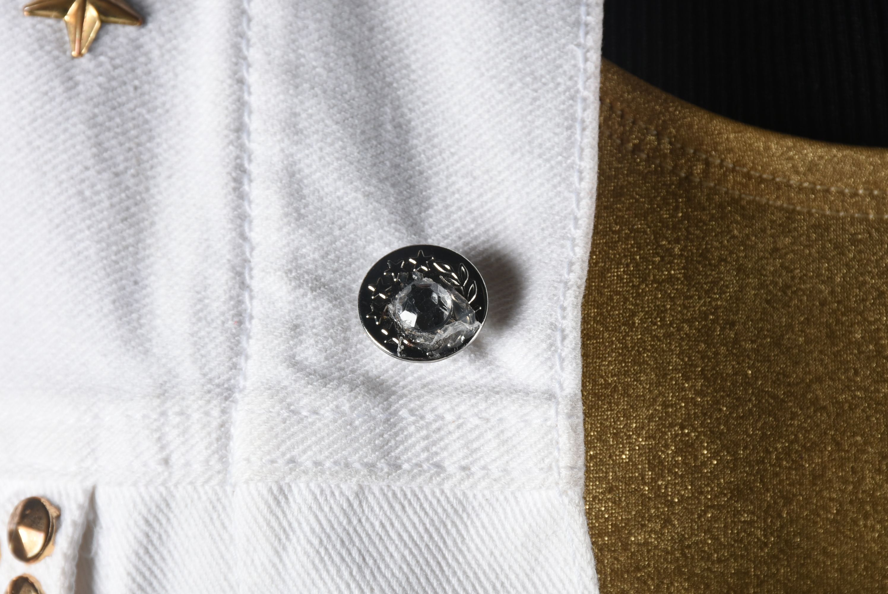 Embellished White Denim Stage Ensemble with Suede Fringe