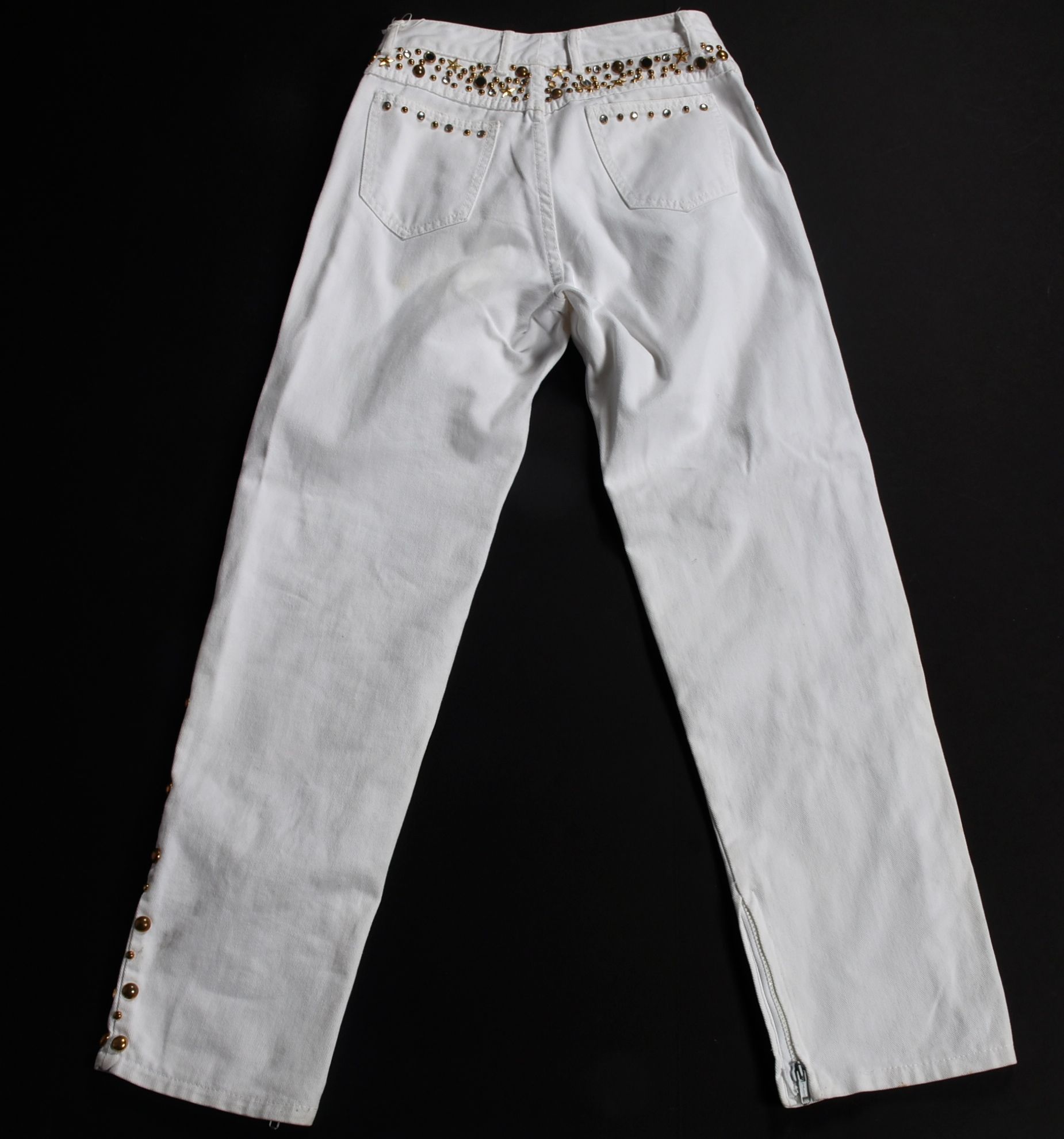 Embellished White Denim Stage Ensemble with Suede Fringe