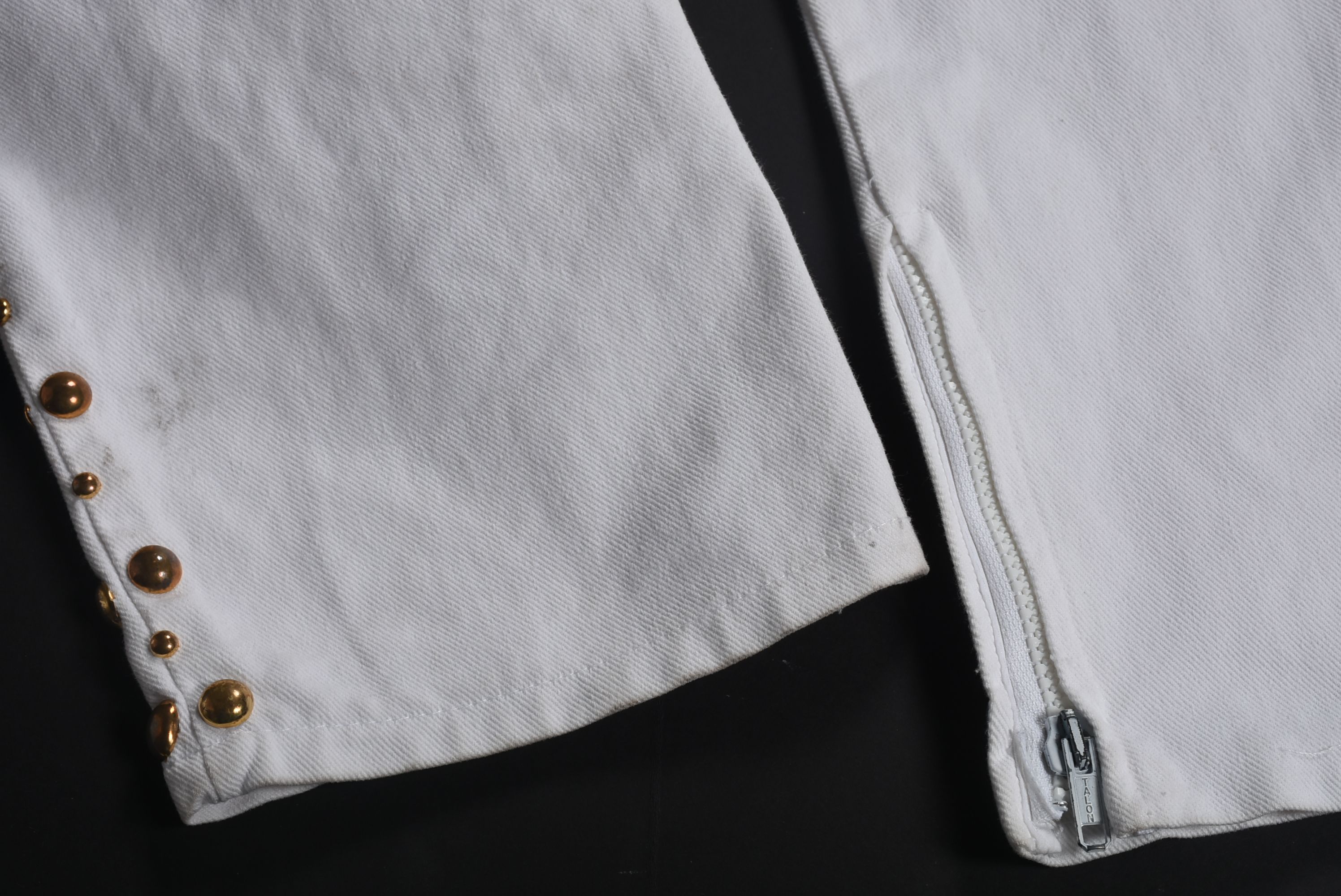 Embellished White Denim Stage Ensemble with Suede Fringe