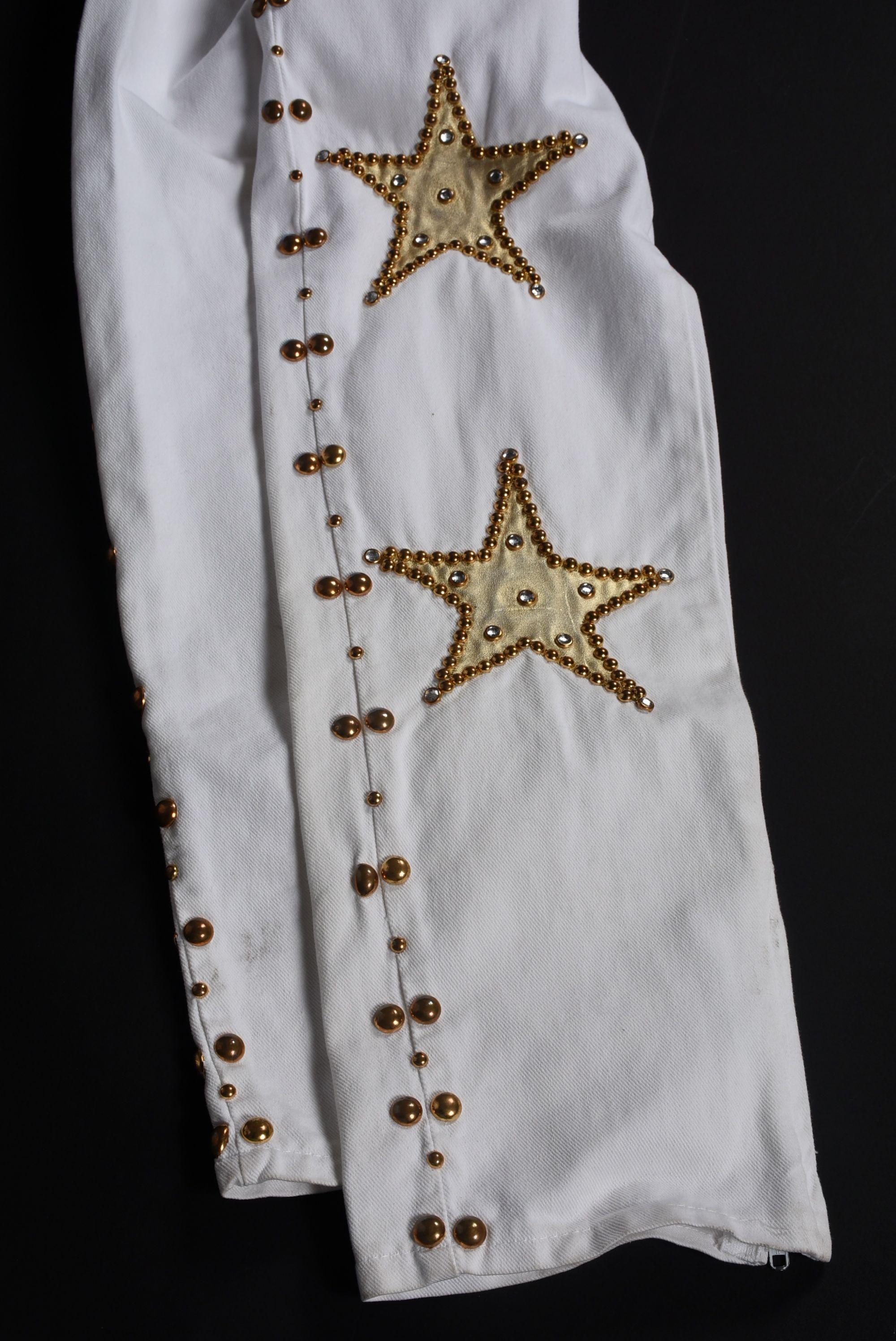 Embellished White Denim Stage Ensemble with Suede Fringe