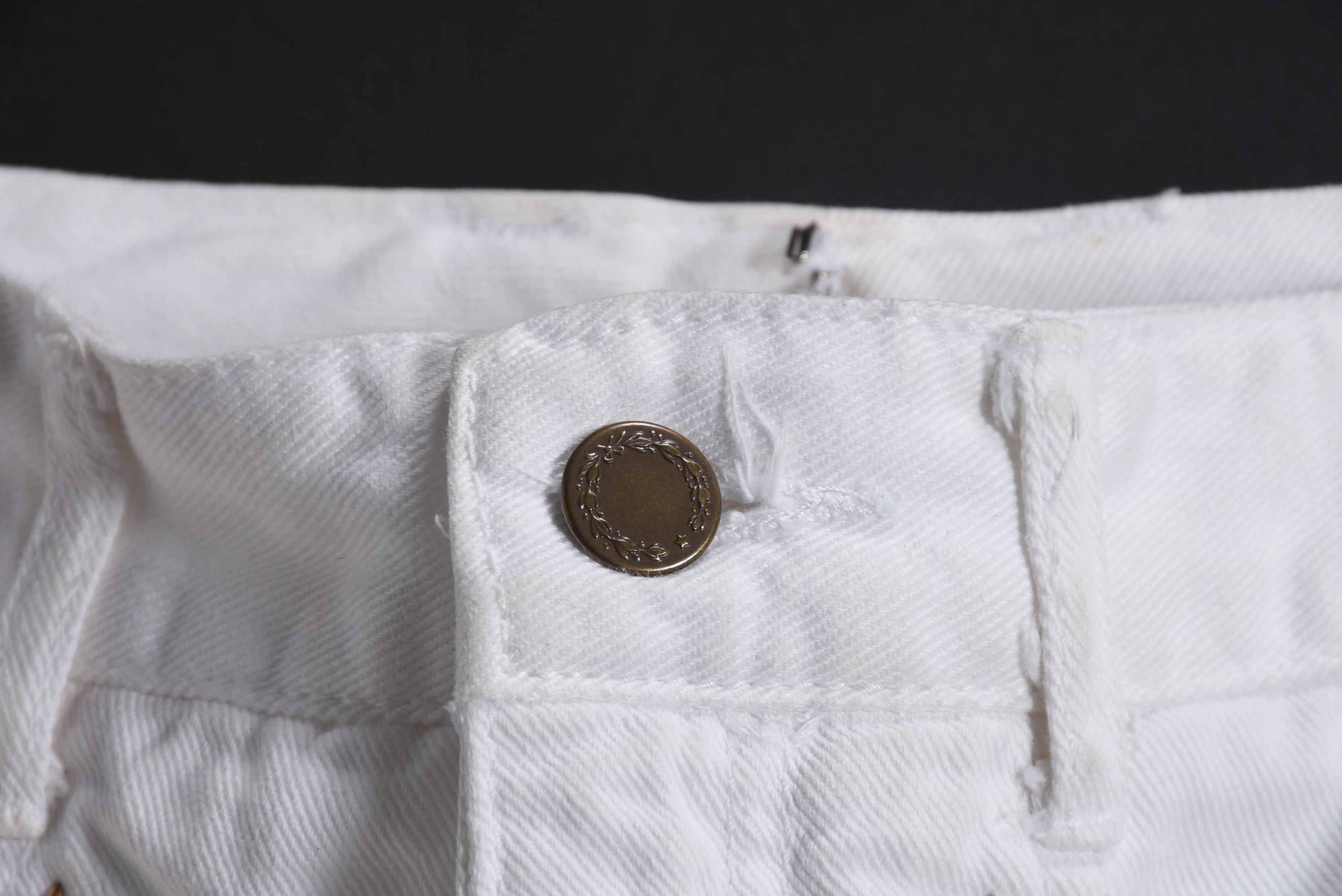 Embellished White Denim Stage Ensemble with Suede Fringe