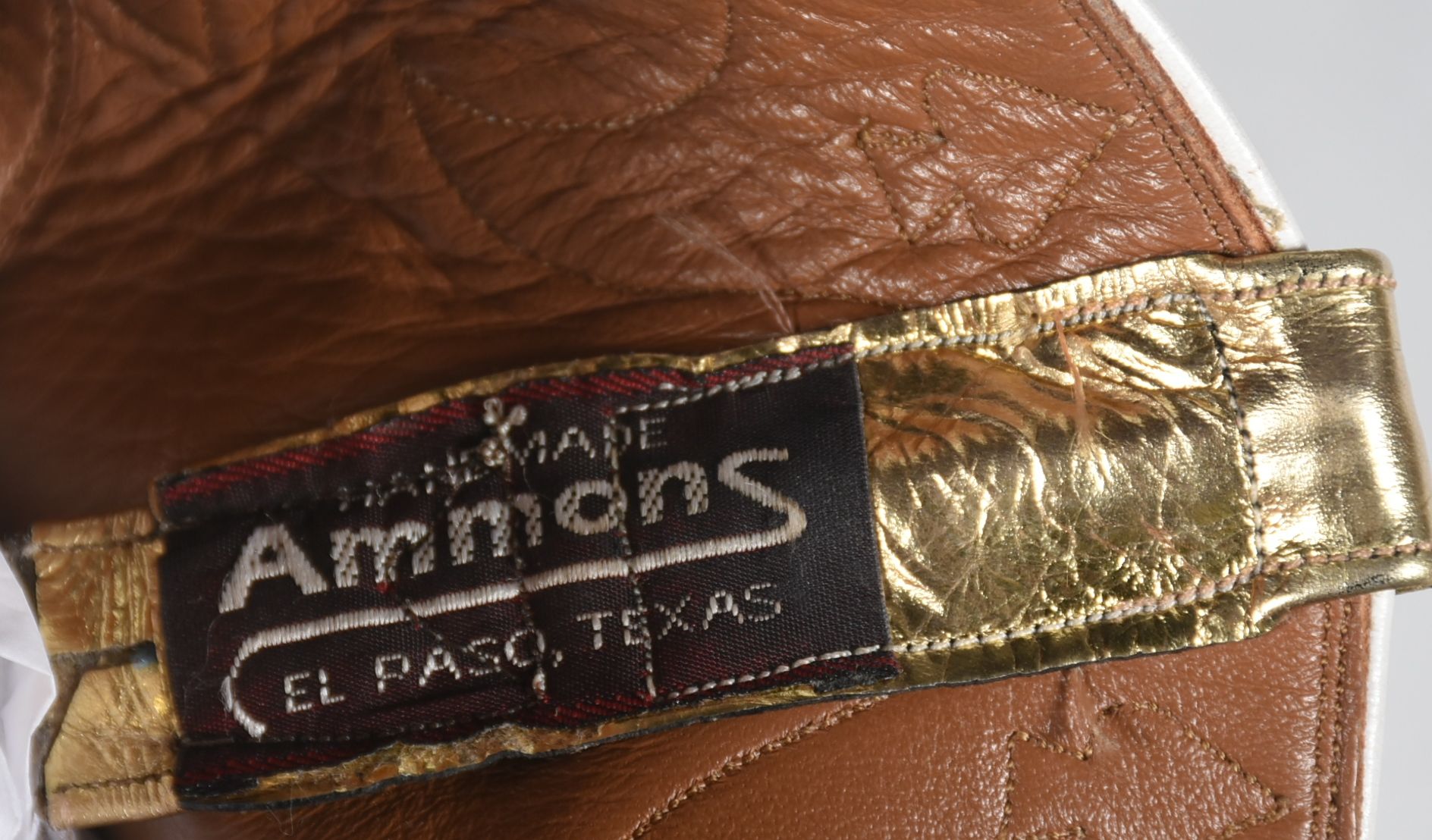 Ammons of El Paso, Texas White and Gold Leather Custom Handmade Mid-Cut Cowgirl Boots with Tanya's Logo
