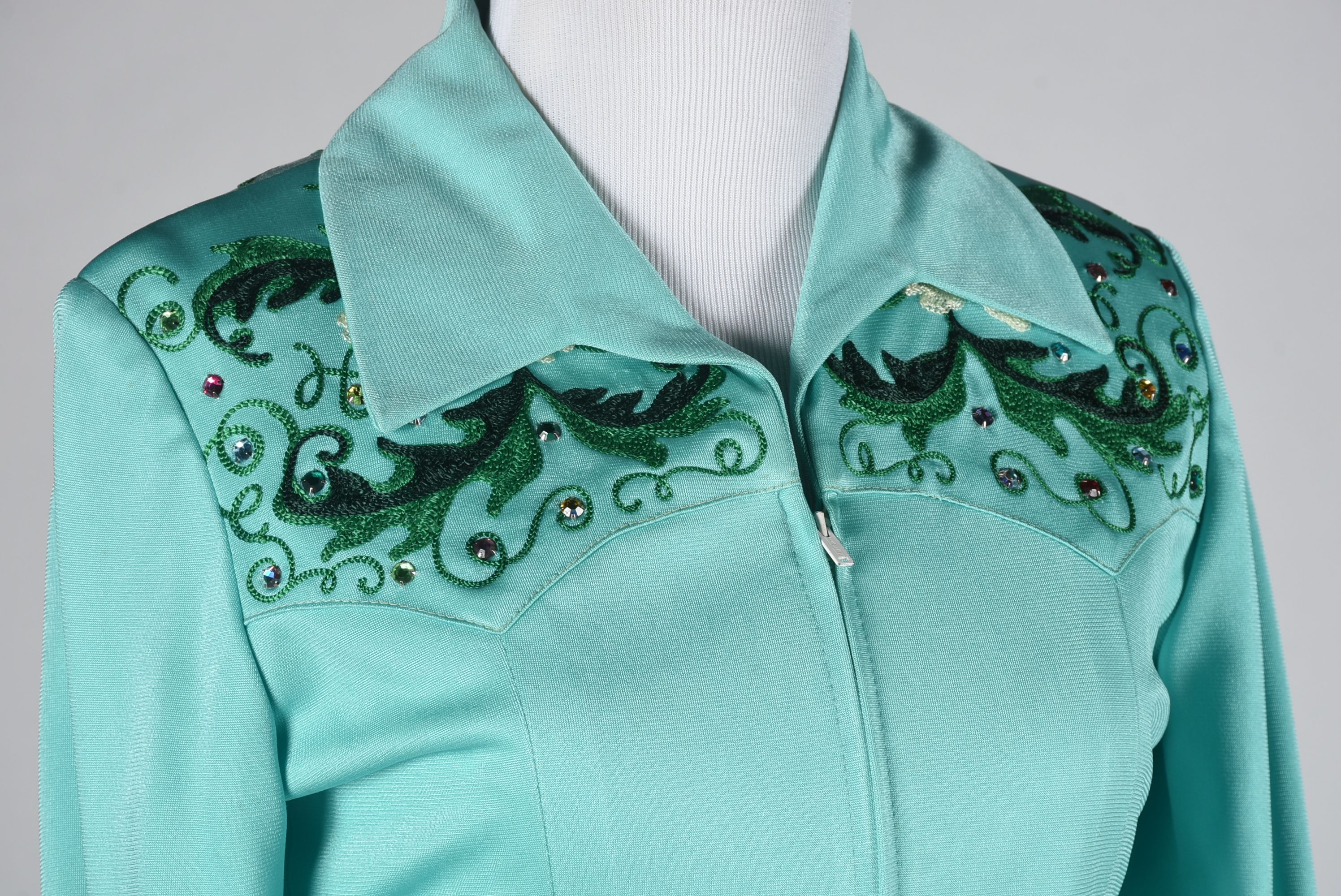 Vintage Custom Made Clara's Western Dress Stage Ensemble in Aqua with Embroidery and Rhinestones