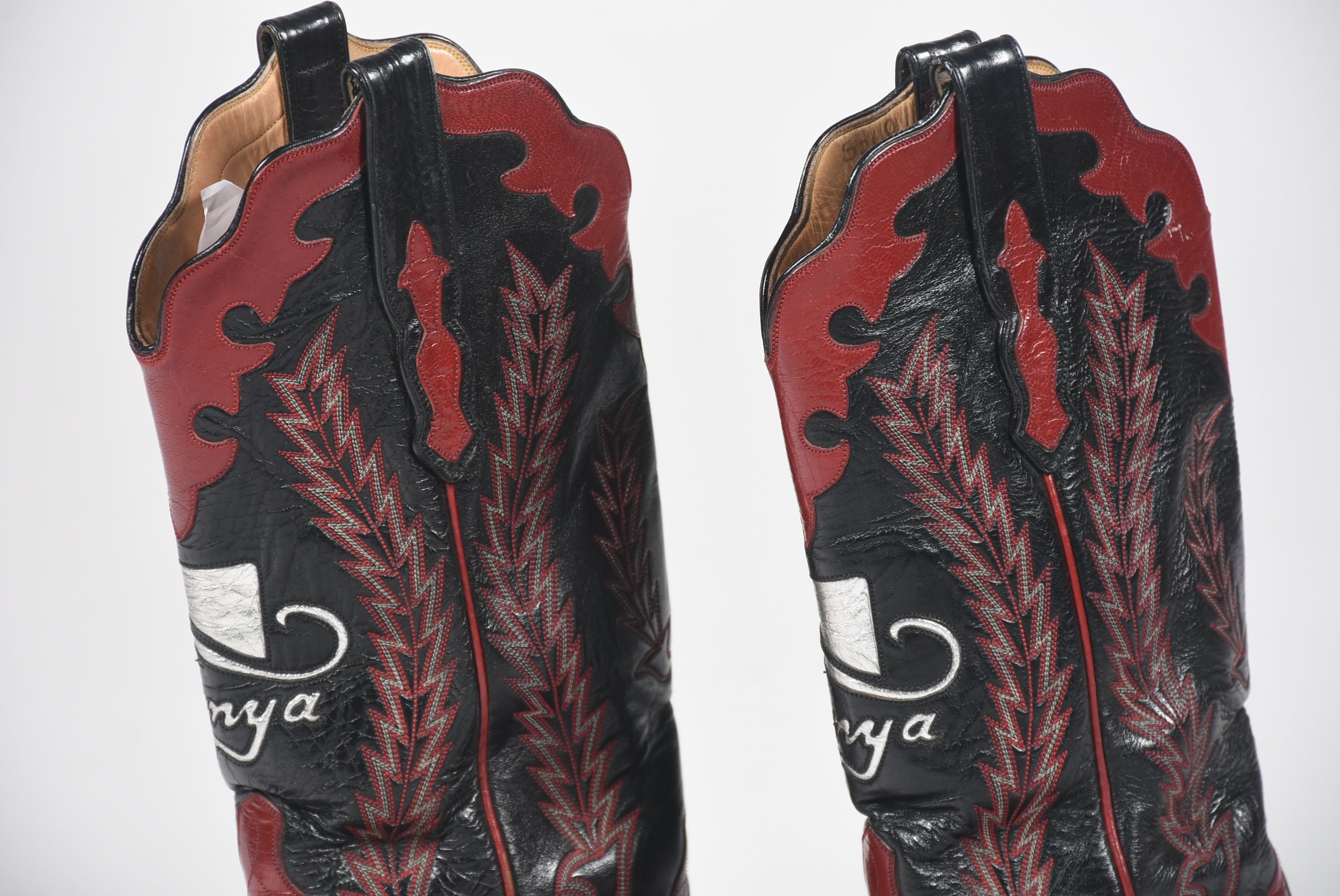 Ammons of El Paso, Texas Red and Black Leather Custom Handmade Cowgirl Boots with Tanya Tucker Logo