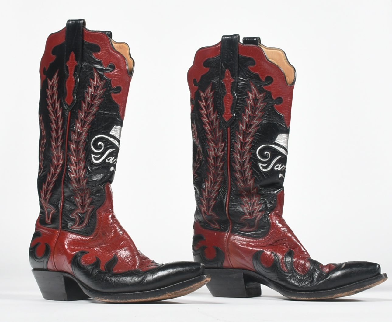 Ammons of El Paso, Texas Red and Black Leather Custom Handmade Cowgirl Boots with Tanya Tucker Logo