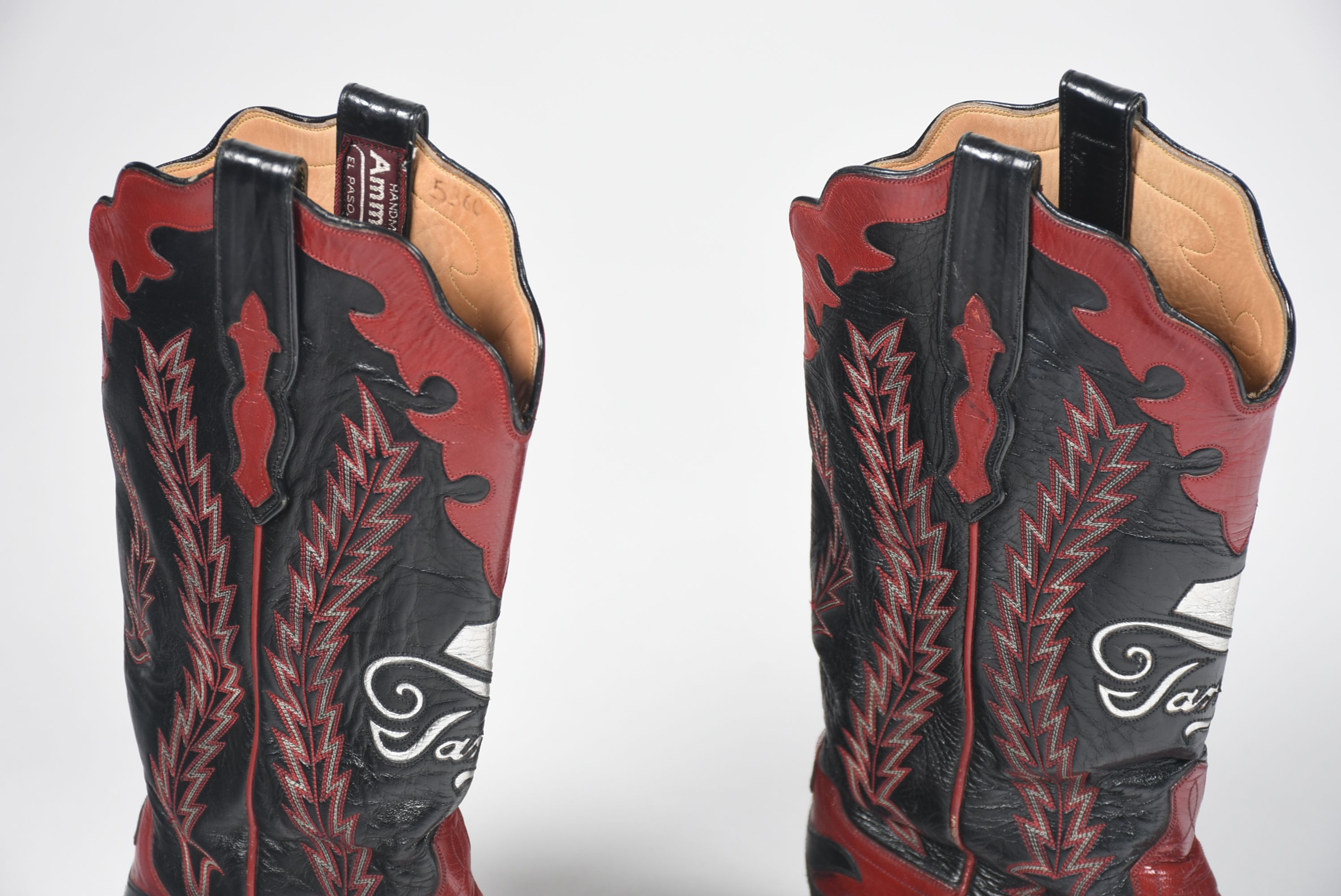 Ammons of El Paso, Texas Red and Black Leather Custom Handmade Cowgirl Boots with Tanya Tucker Logo