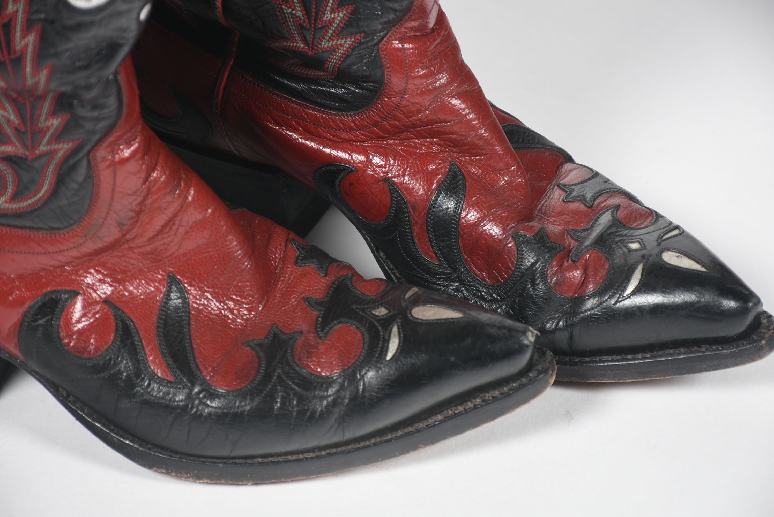 Ammons of El Paso, Texas Red and Black Leather Custom Handmade Cowgirl Boots with Tanya Tucker Logo