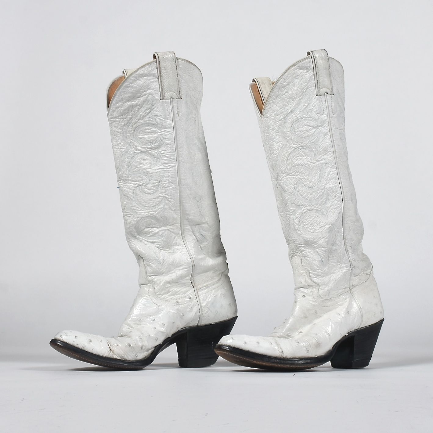 White Leather and Ostrich Skin Justin Cowgirl Boots