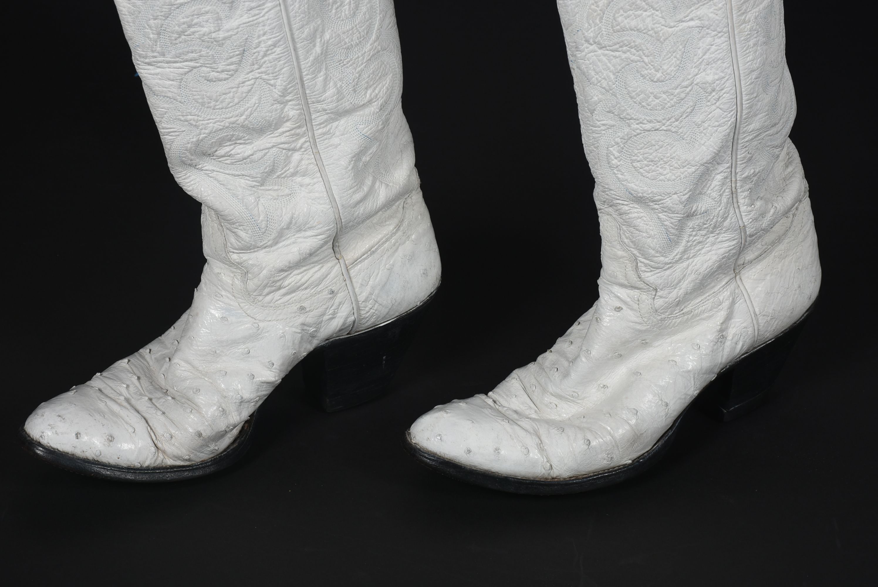 White Leather and Ostrich Skin Justin Cowgirl Boots