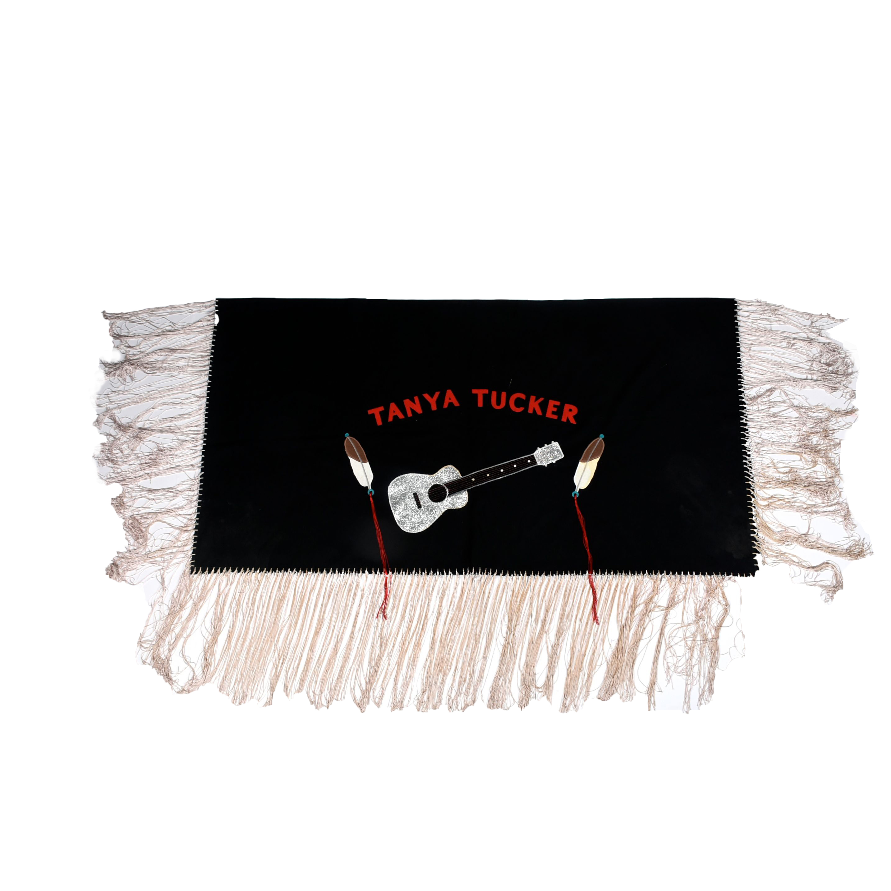 Handmade "Tanya Tucker" Black Wool Shawl with Appliques and Fringe