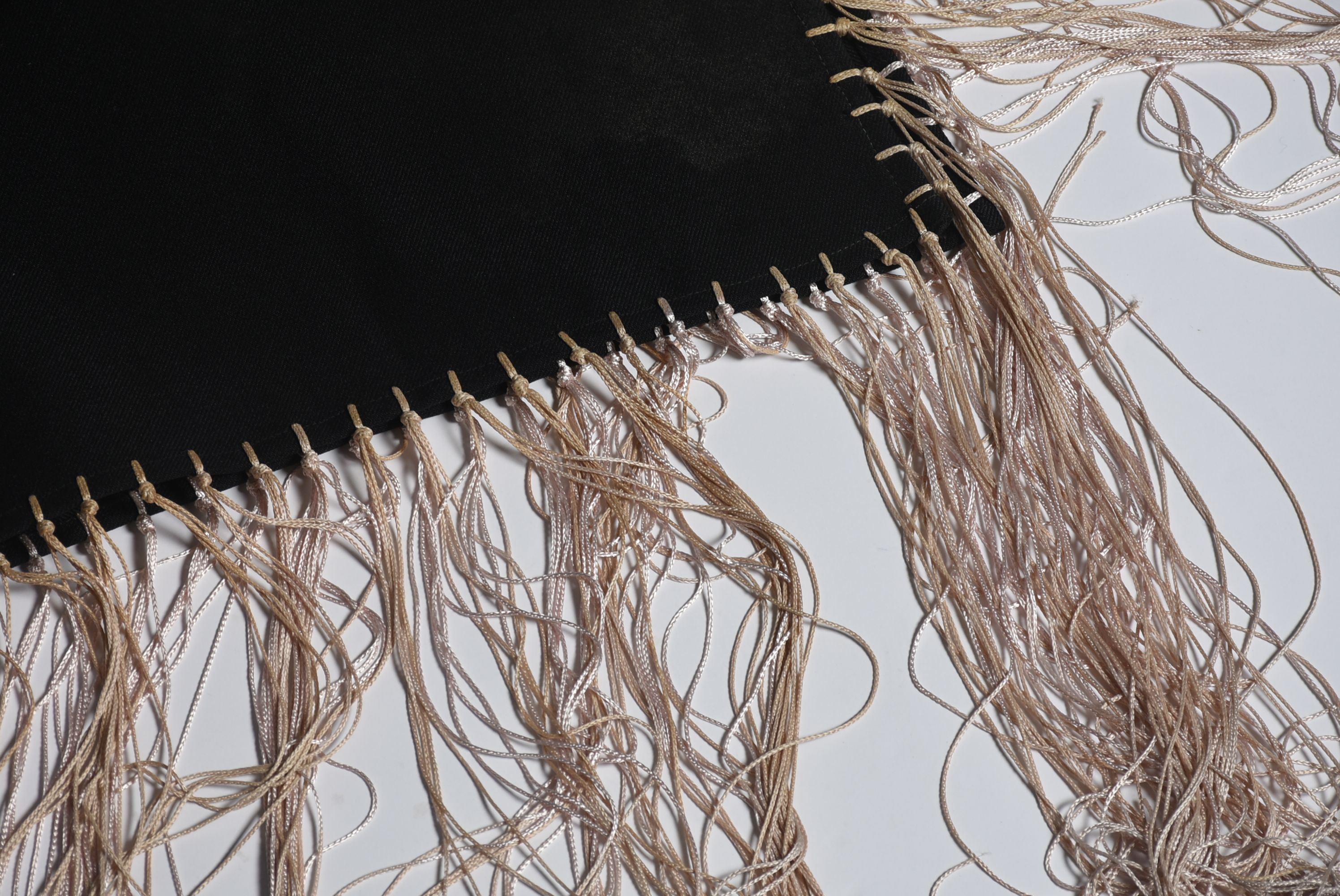 Handmade "Tanya Tucker" Black Wool Shawl with Appliques and Fringe