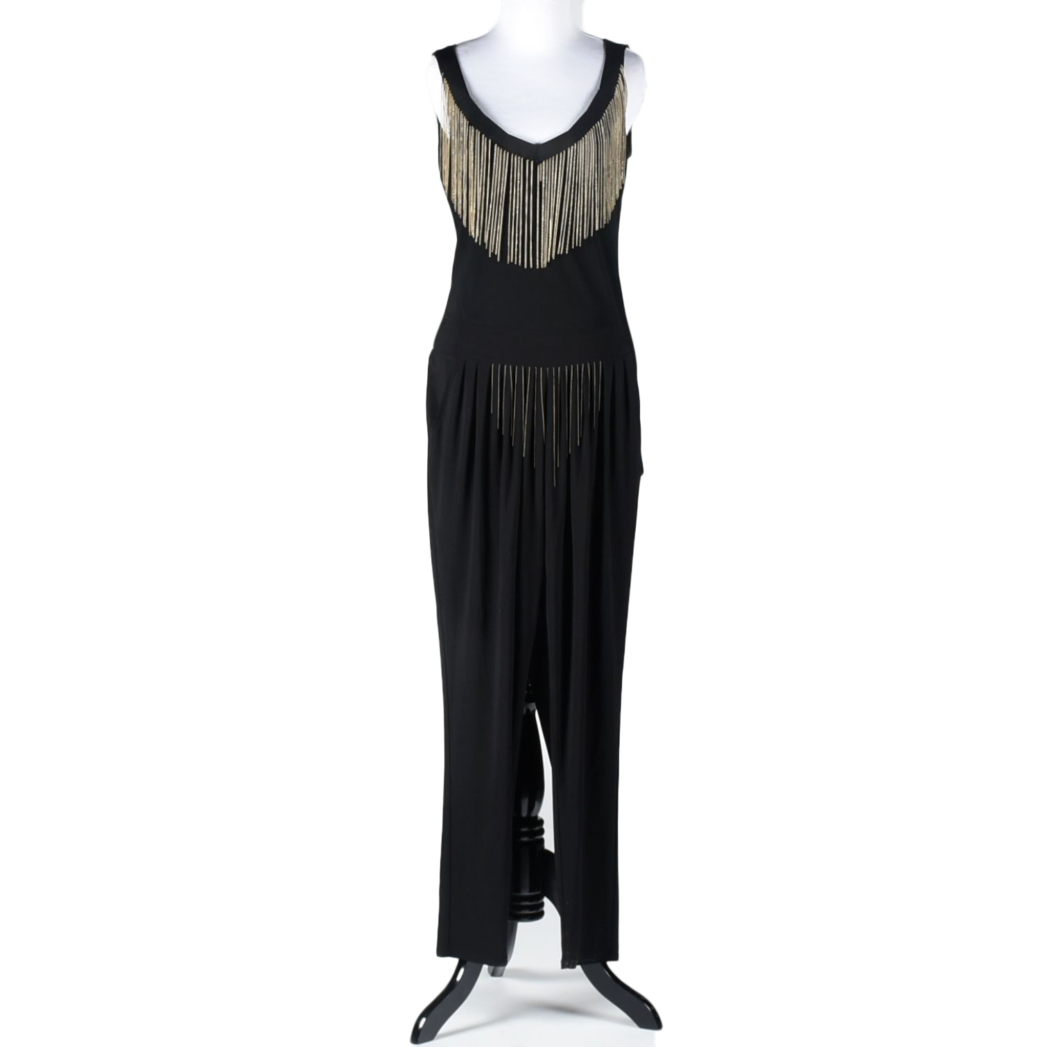 Joseph Ribkoff Designer Black Ensemble with Chain Link Fringe