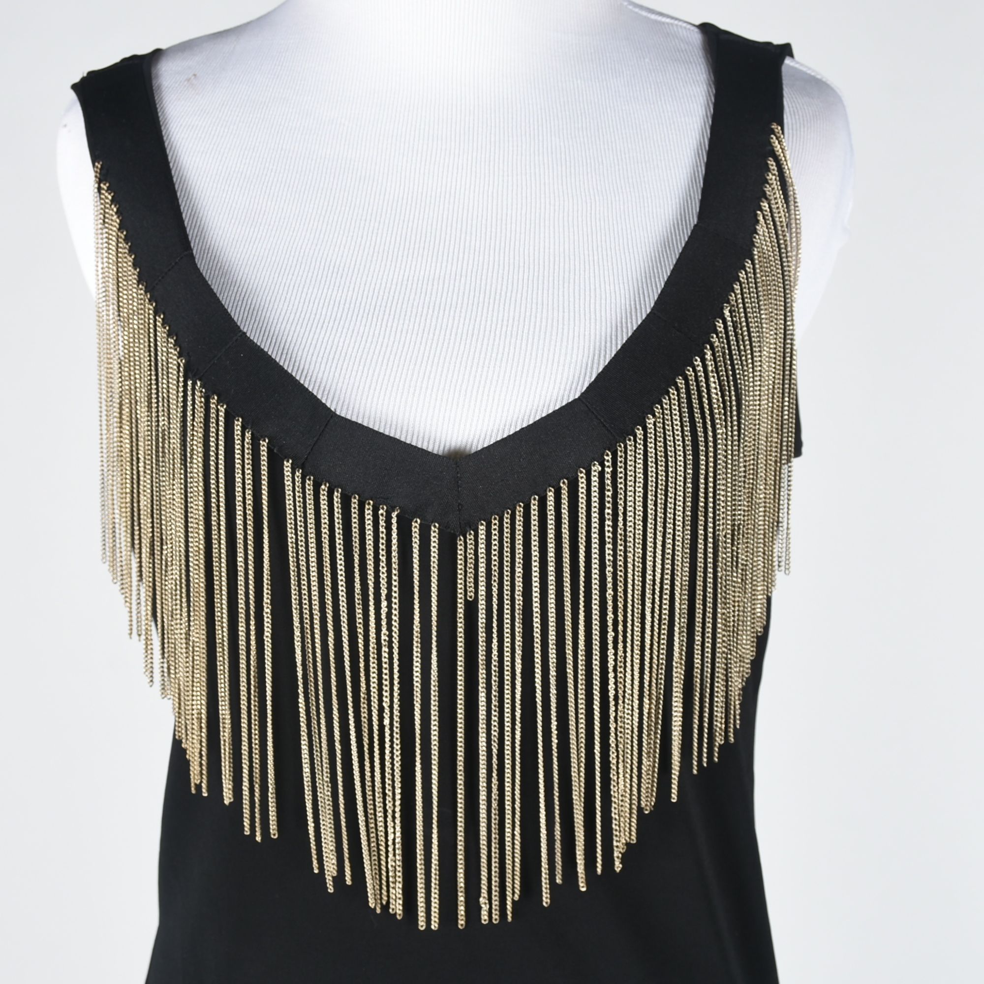 Joseph Ribkoff Designer Black Ensemble with Chain Link Fringe