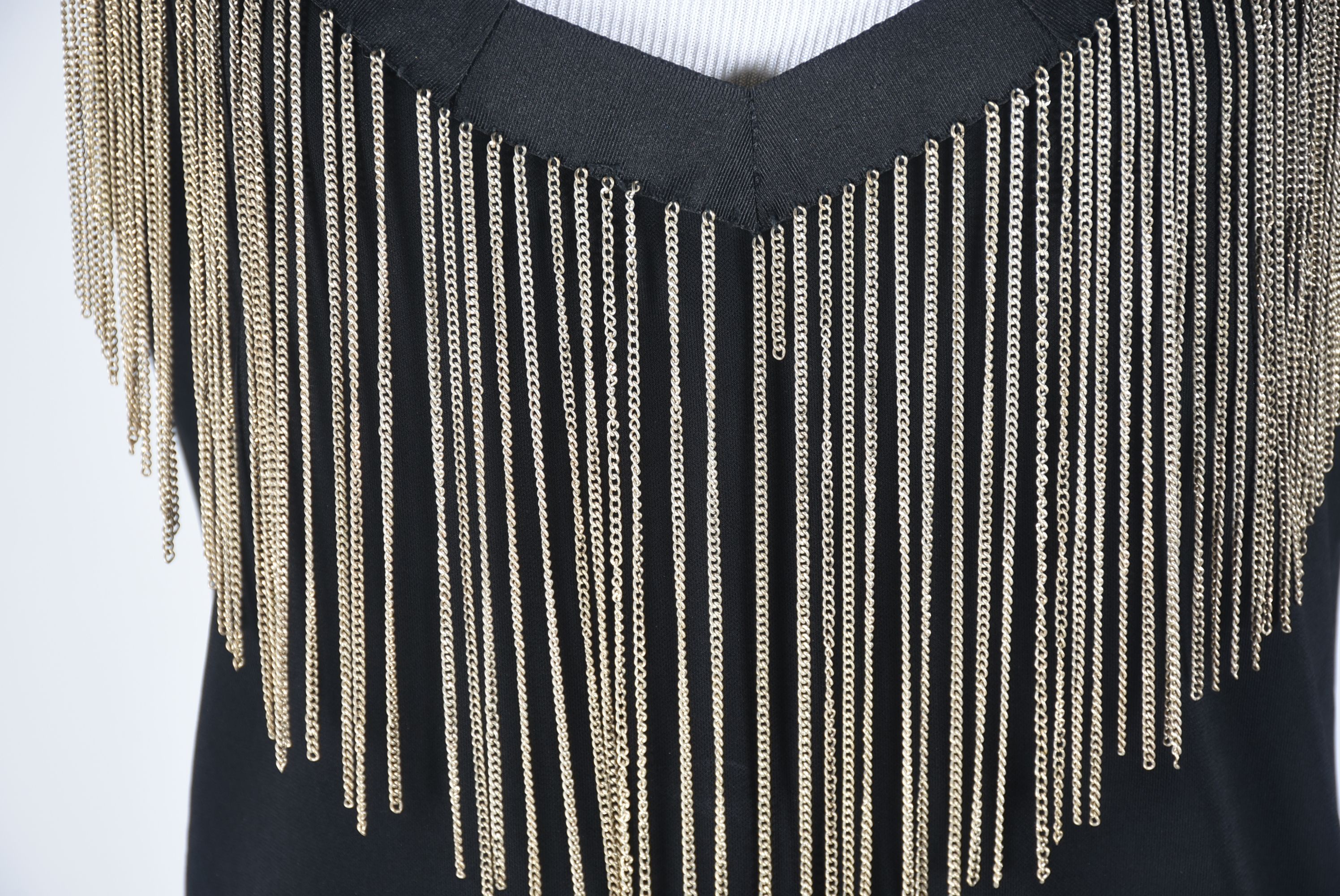 Joseph Ribkoff Designer Black Ensemble with Chain Link Fringe