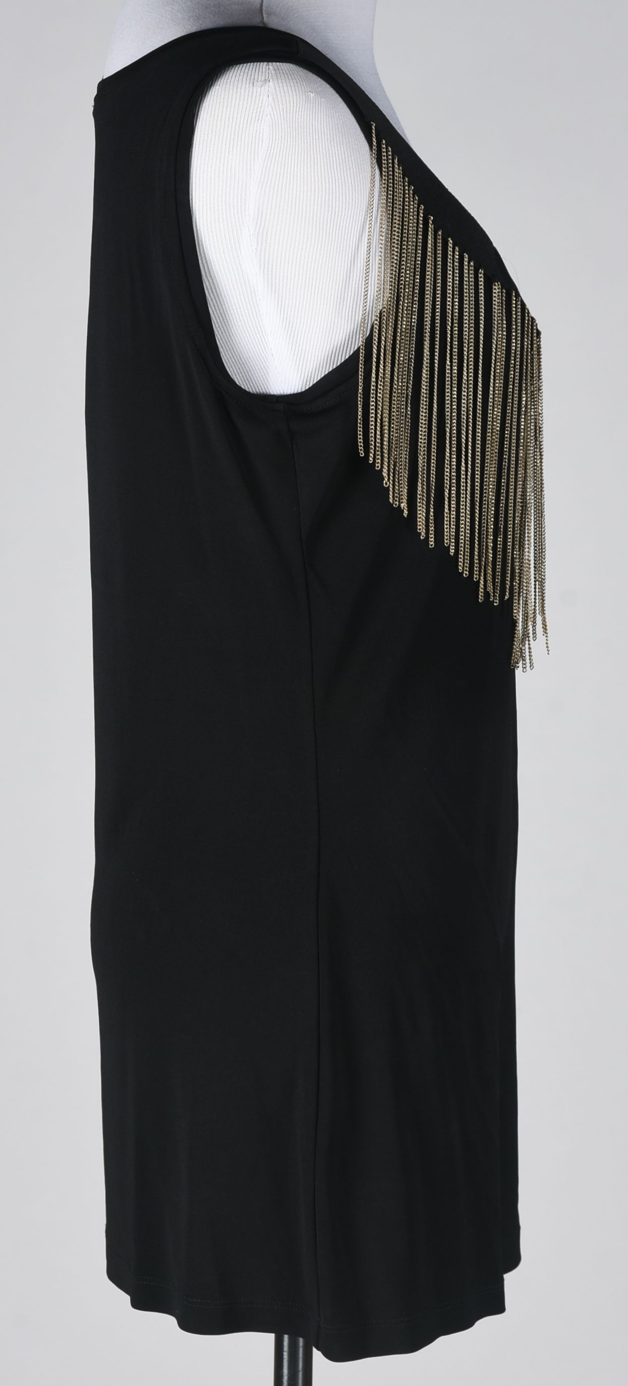 Joseph Ribkoff Designer Black Ensemble with Chain Link Fringe