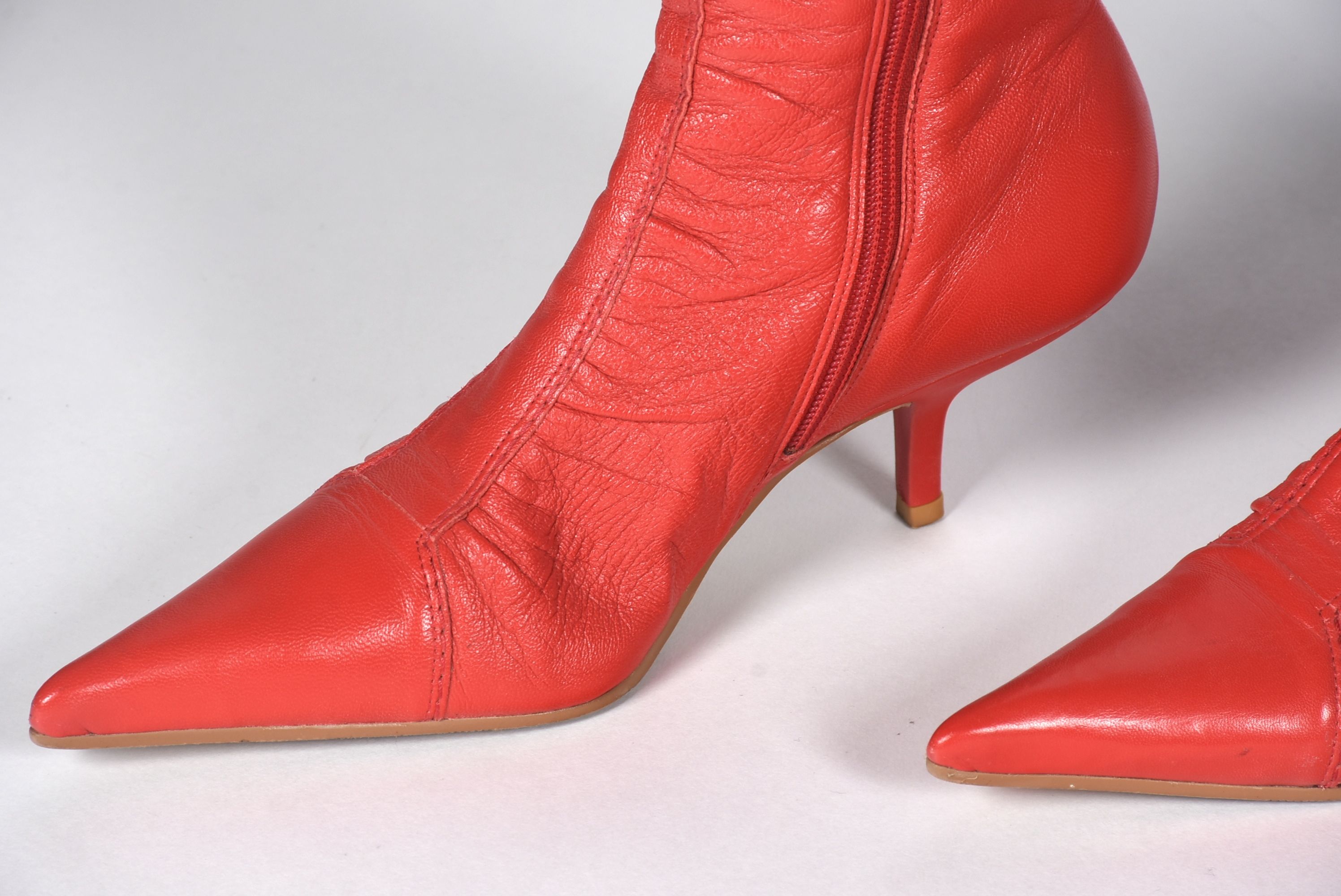 Red Leather Stiletto Zip-Up Ankle Boots