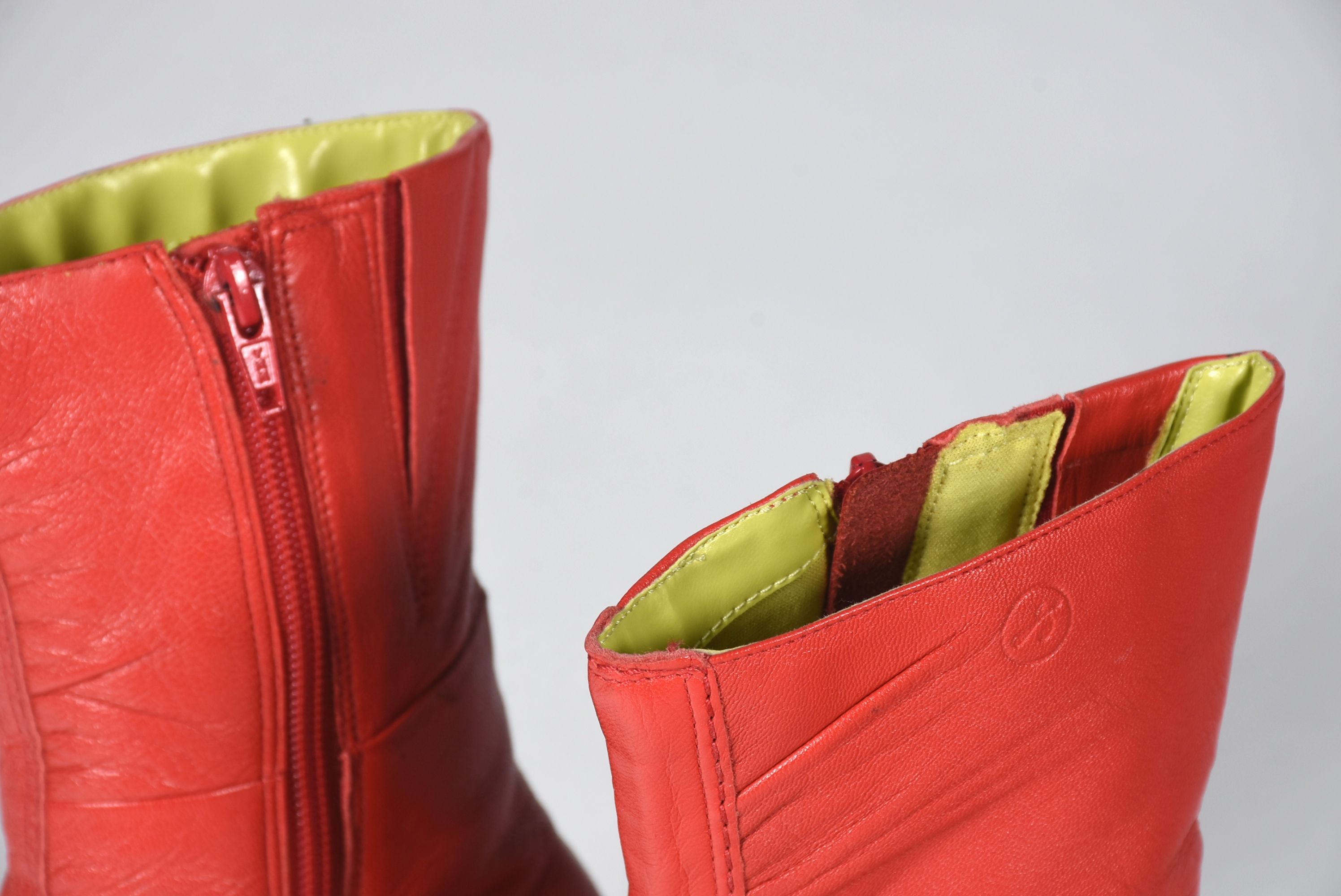 Red Leather Stiletto Zip-Up Ankle Boots