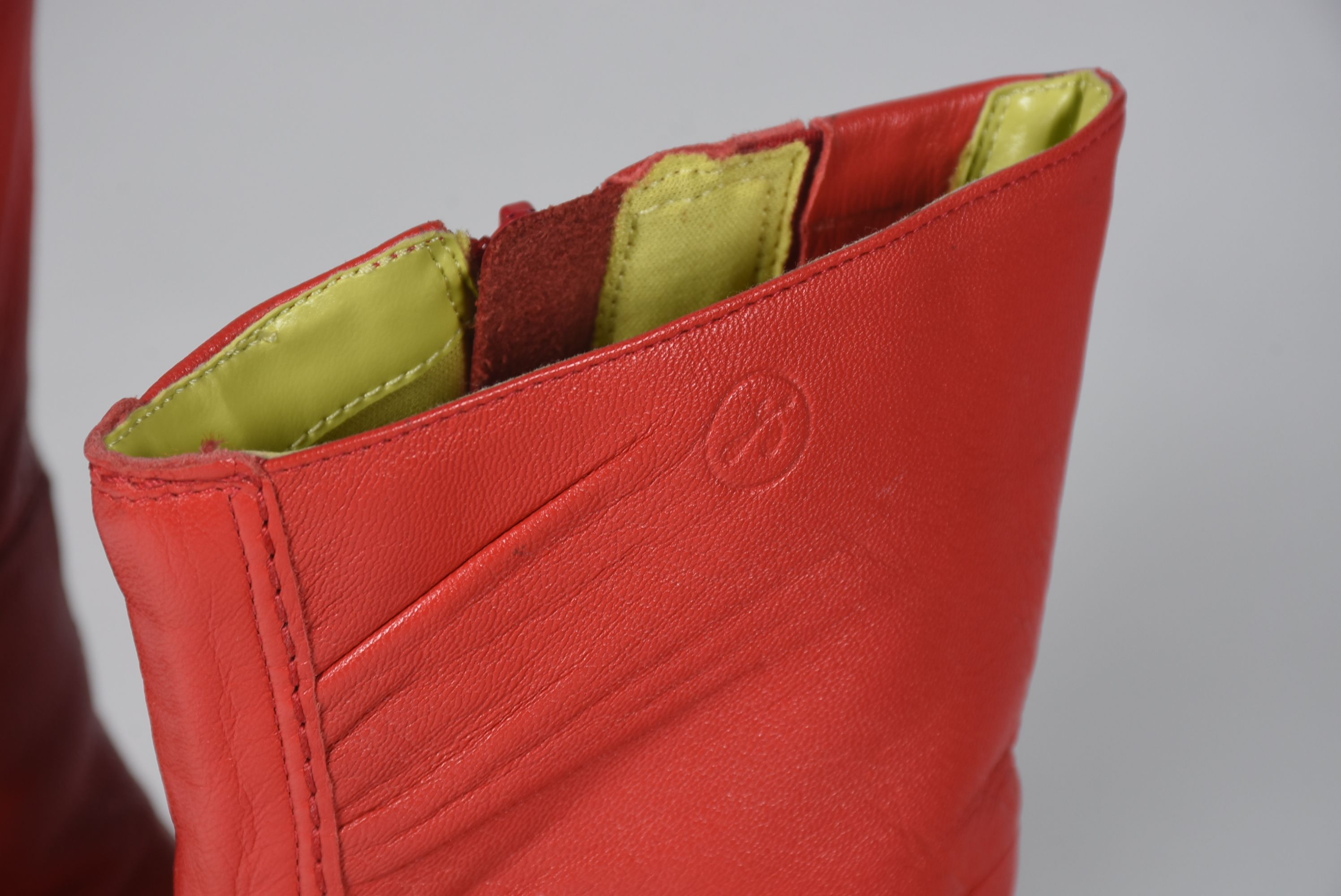 Red Leather Stiletto Zip-Up Ankle Boots