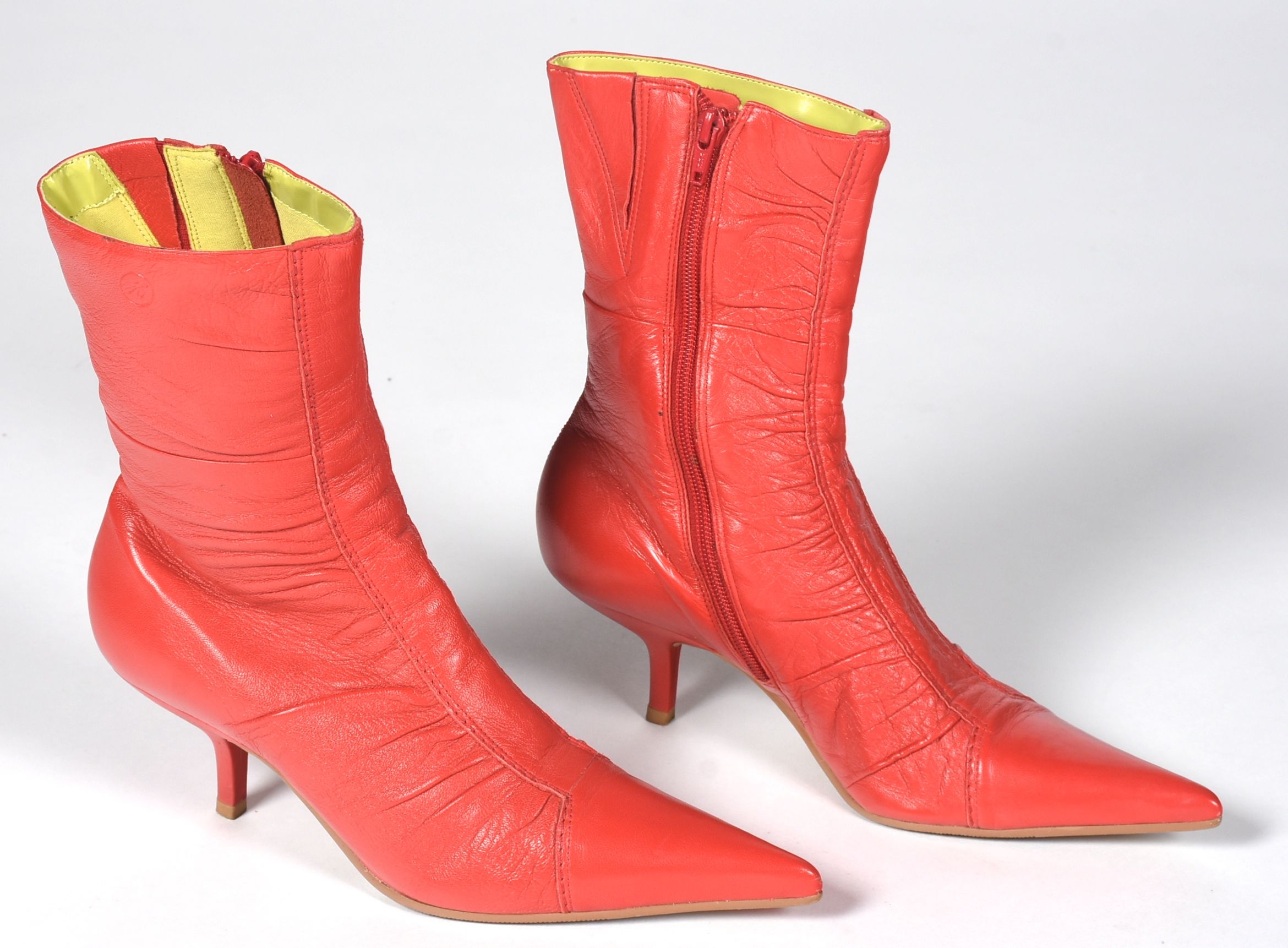 Red Leather Stiletto Zip-Up Ankle Boots
