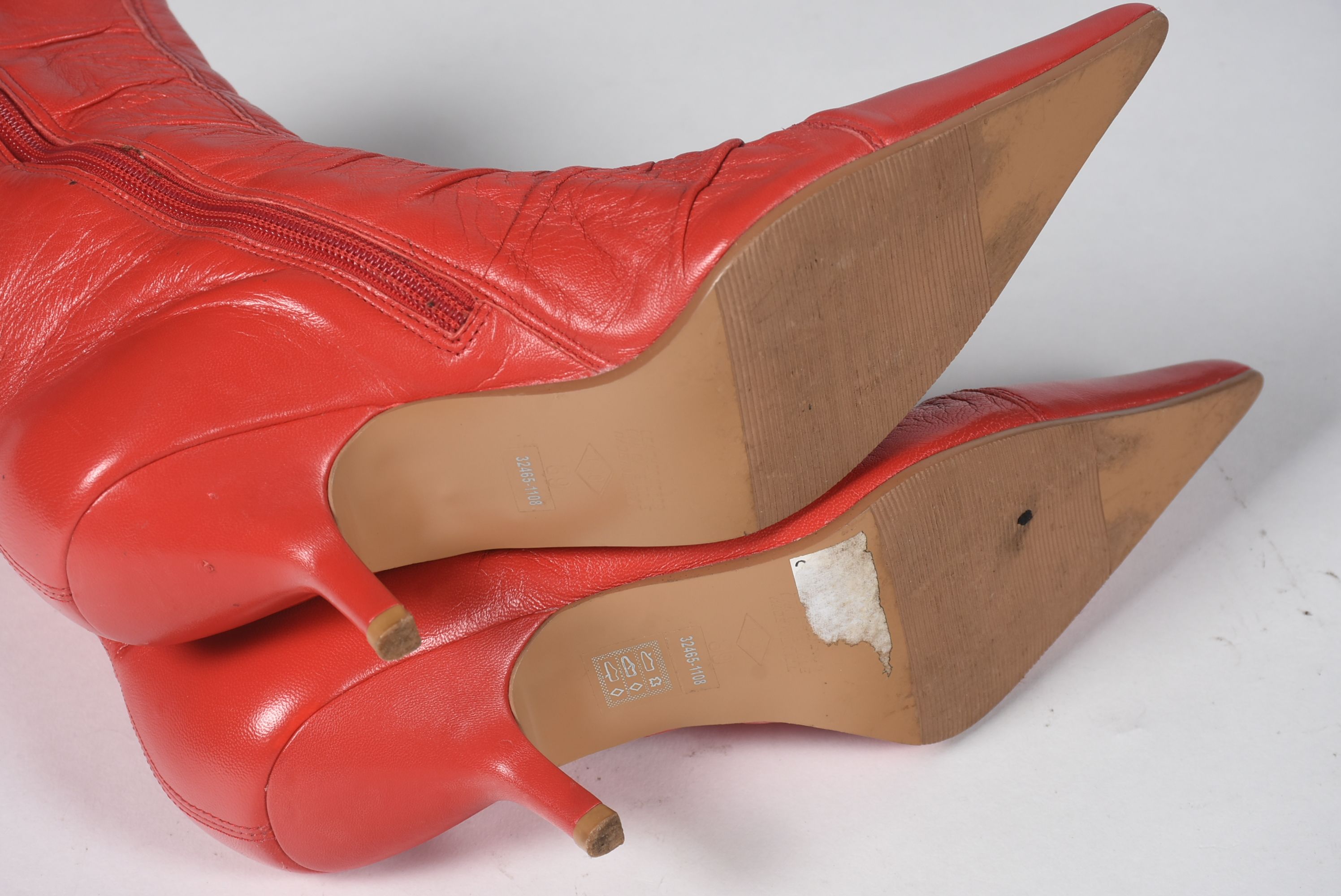 Red Leather Stiletto Zip-Up Ankle Boots