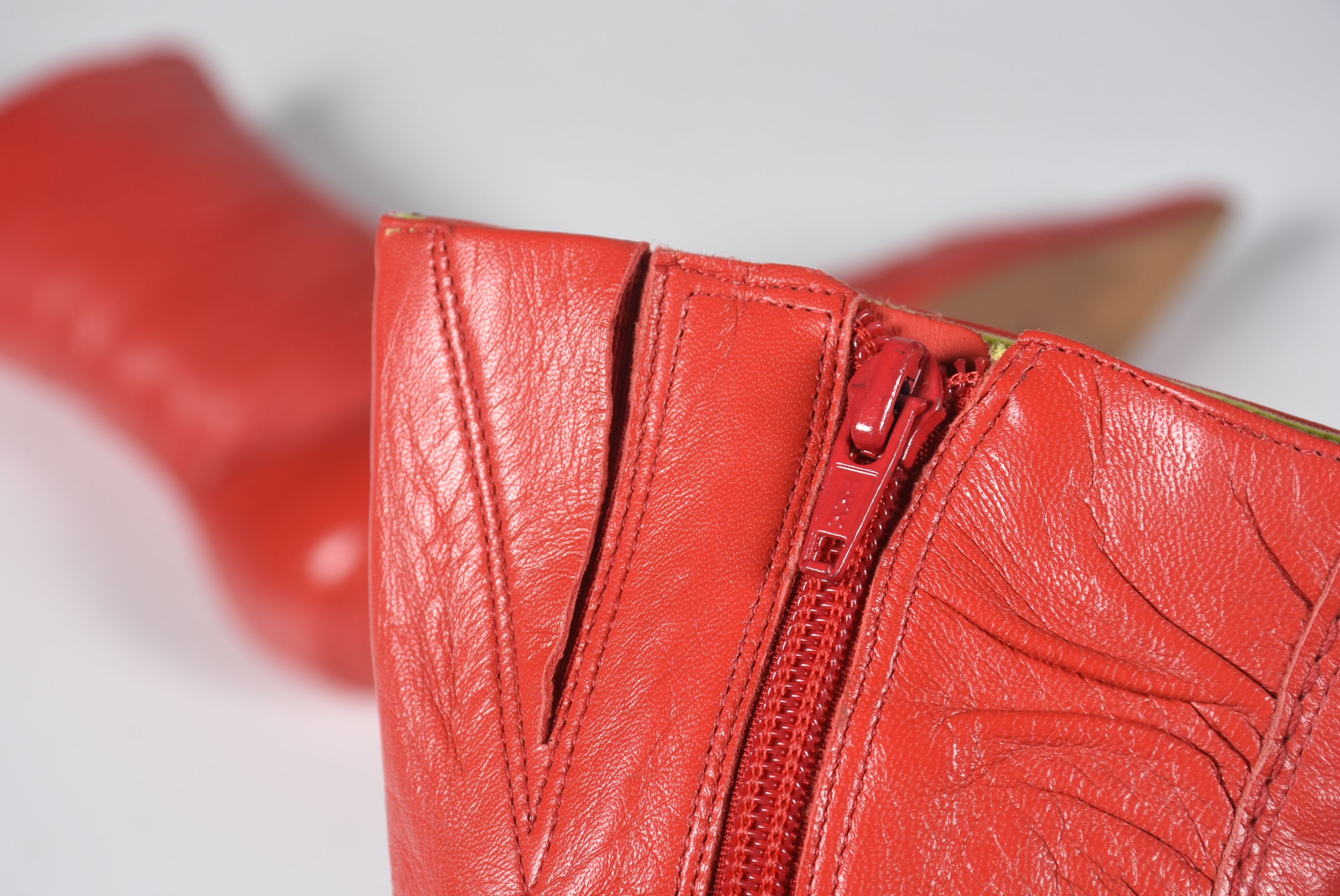 Red Leather Stiletto Zip-Up Ankle Boots