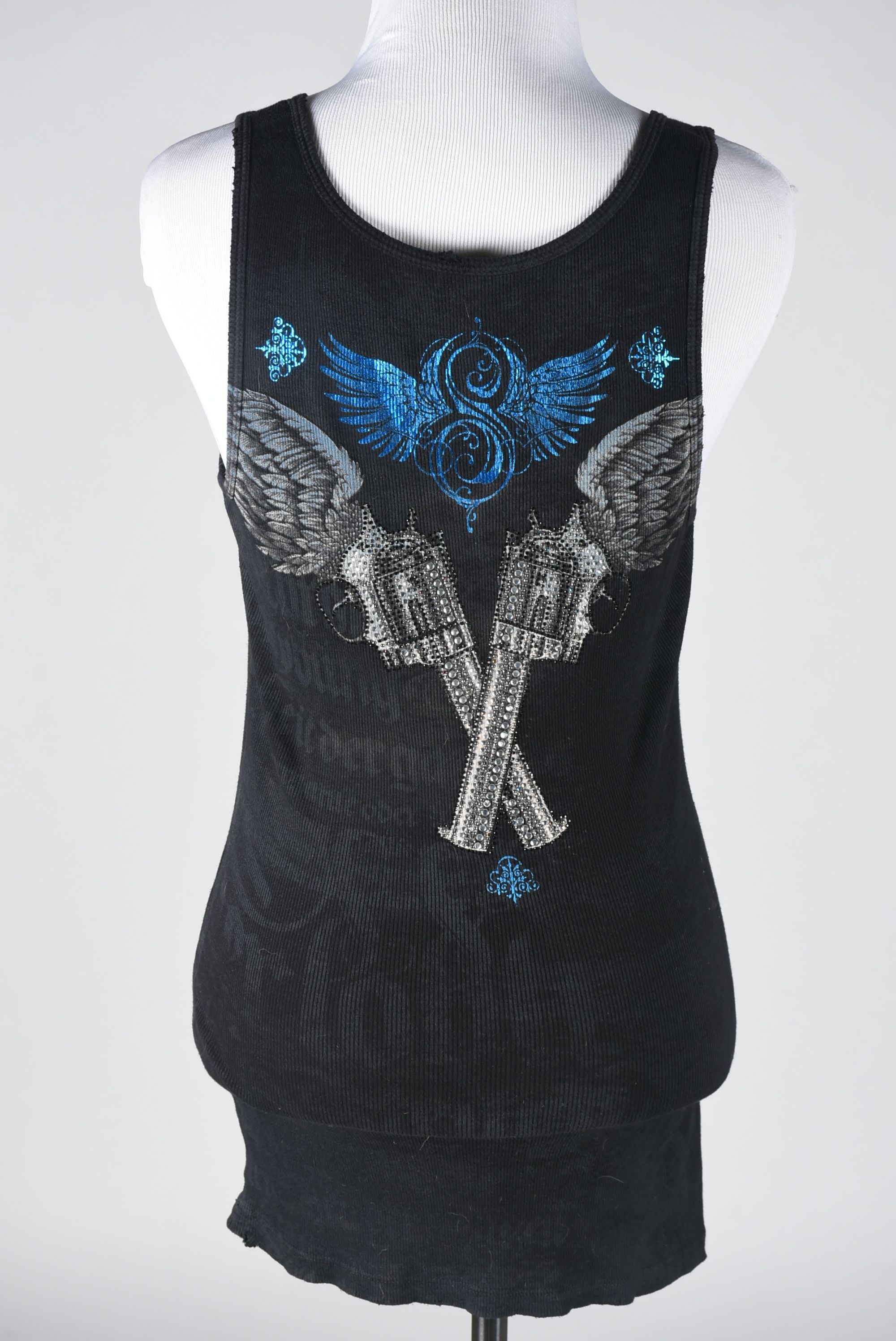 Sinful Embellished Black Cotton Print Tank