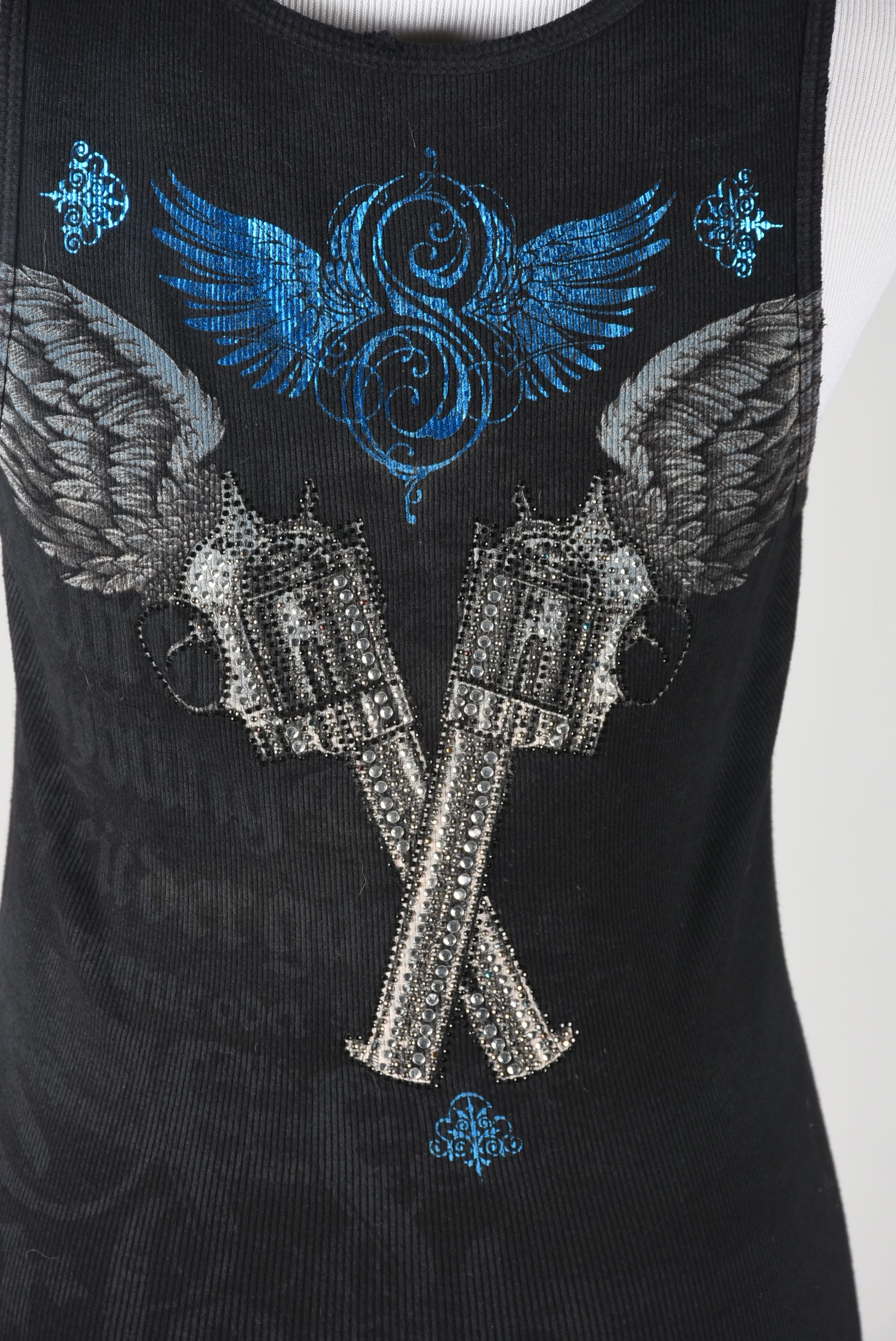 Sinful Embellished Black Cotton Print Tank