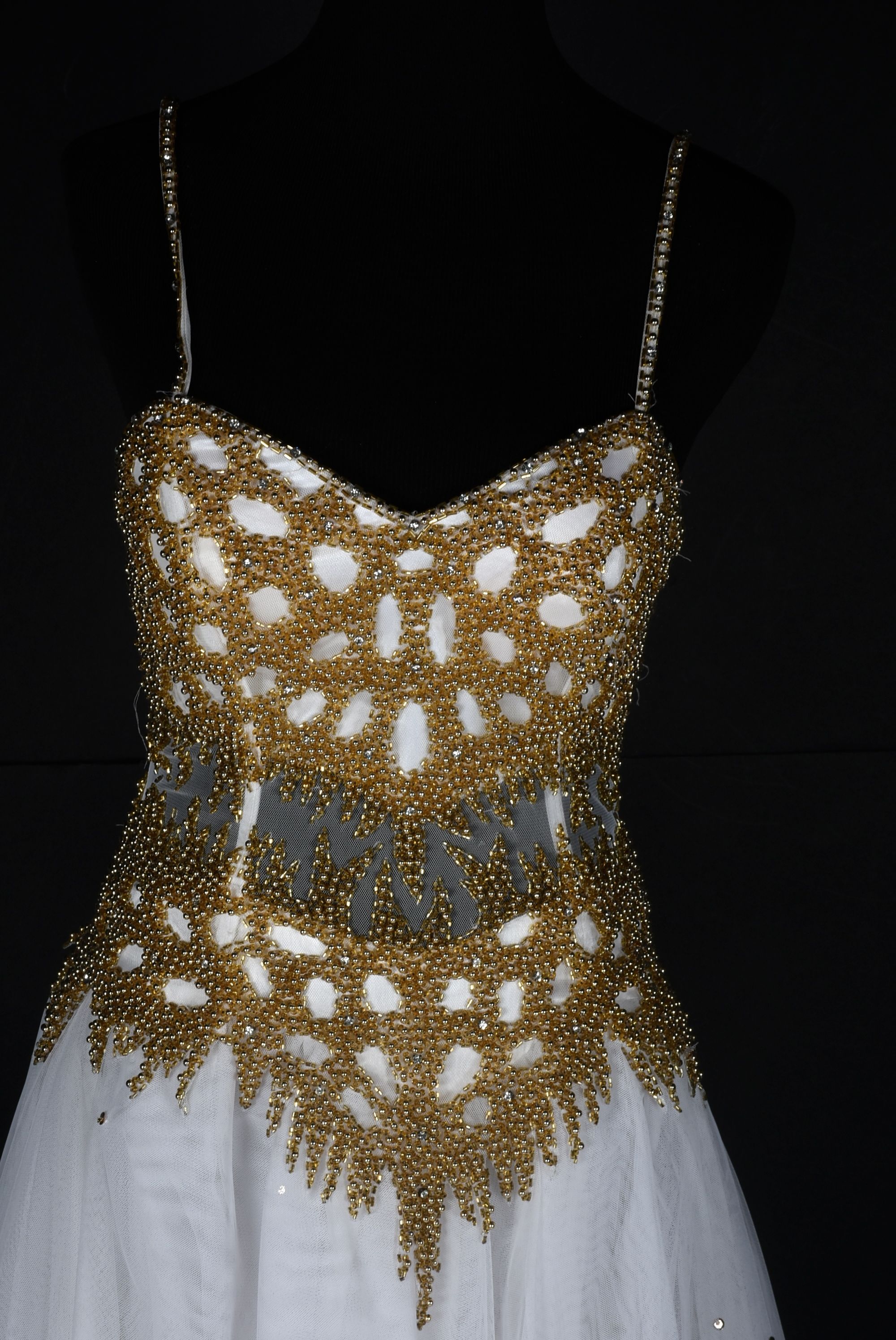 New Cache White Beaded Formal Gown