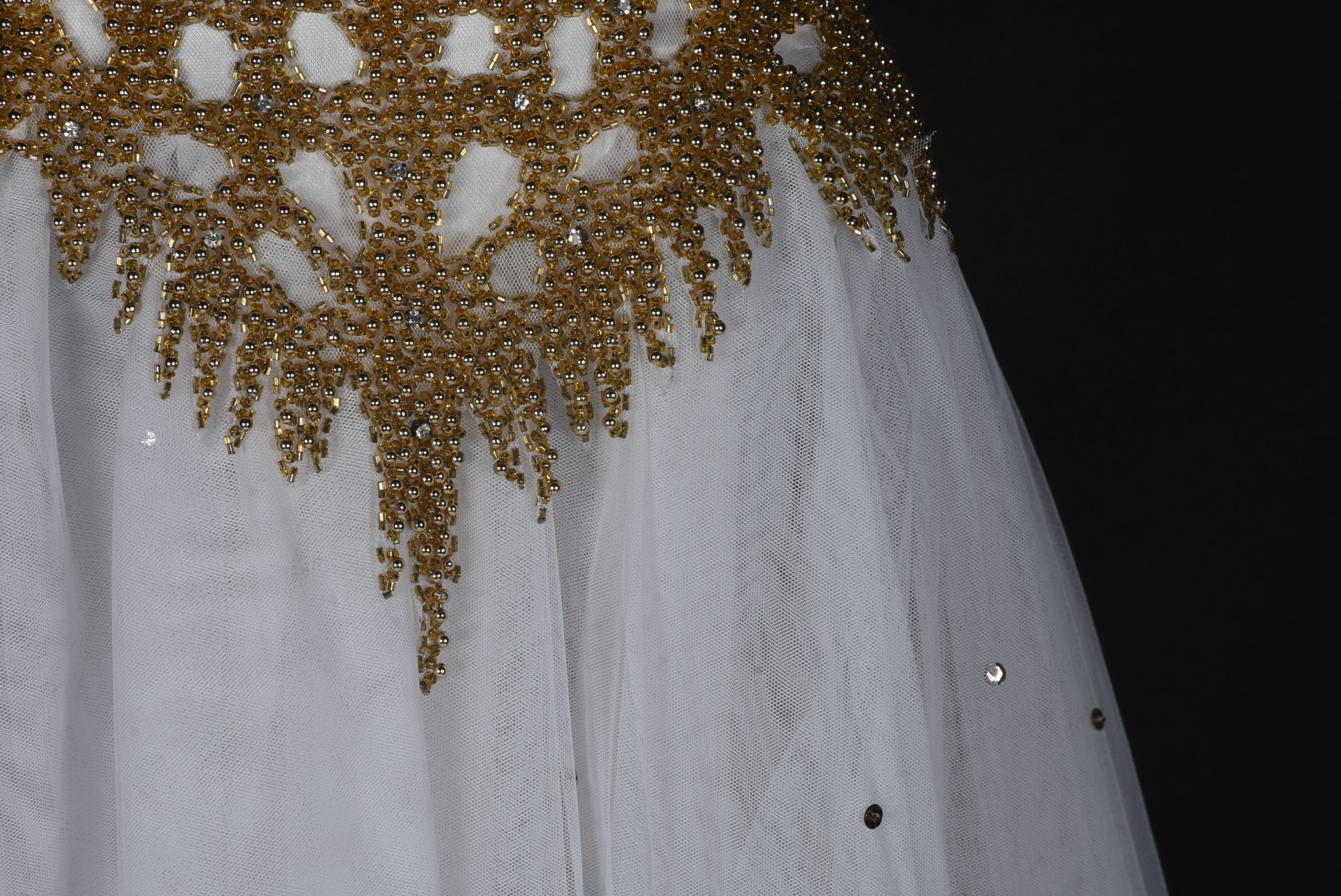 New Cache White Beaded Formal Gown