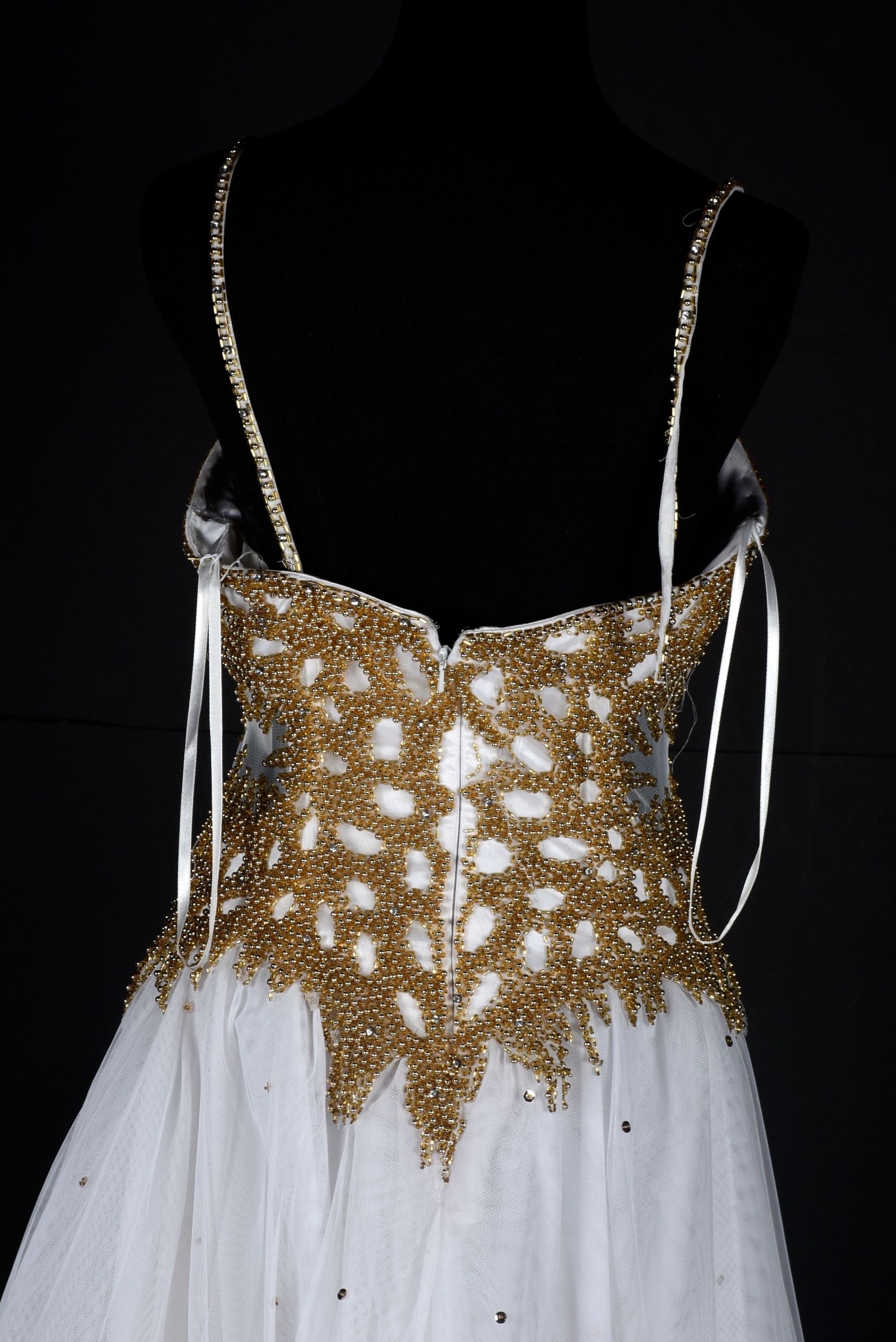New Cache White Beaded Formal Gown