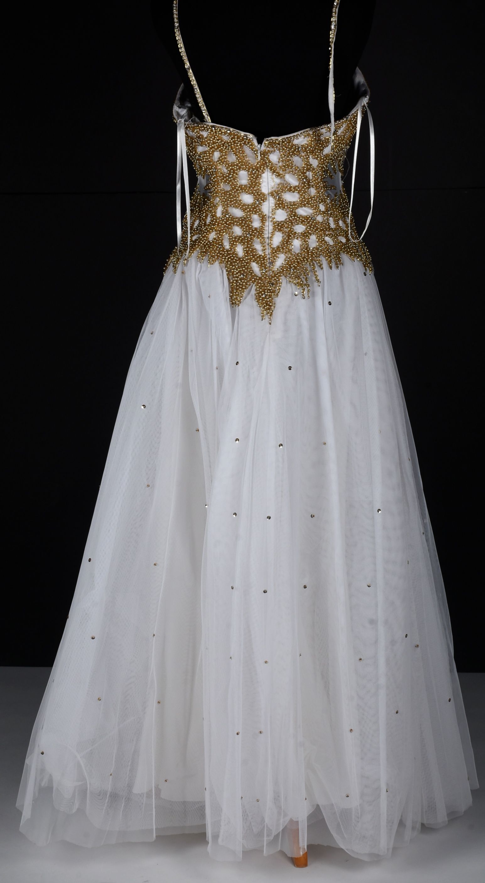 New Cache White Beaded Formal Gown