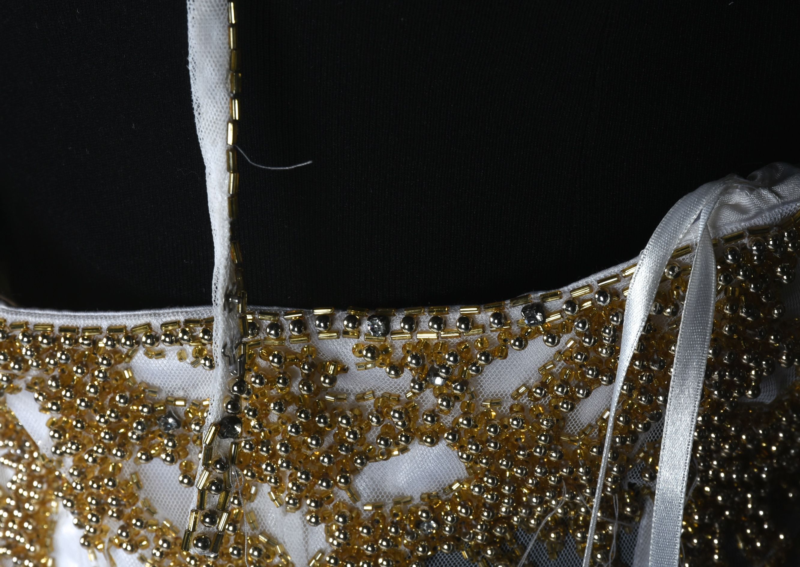 New Cache White Beaded Formal Gown