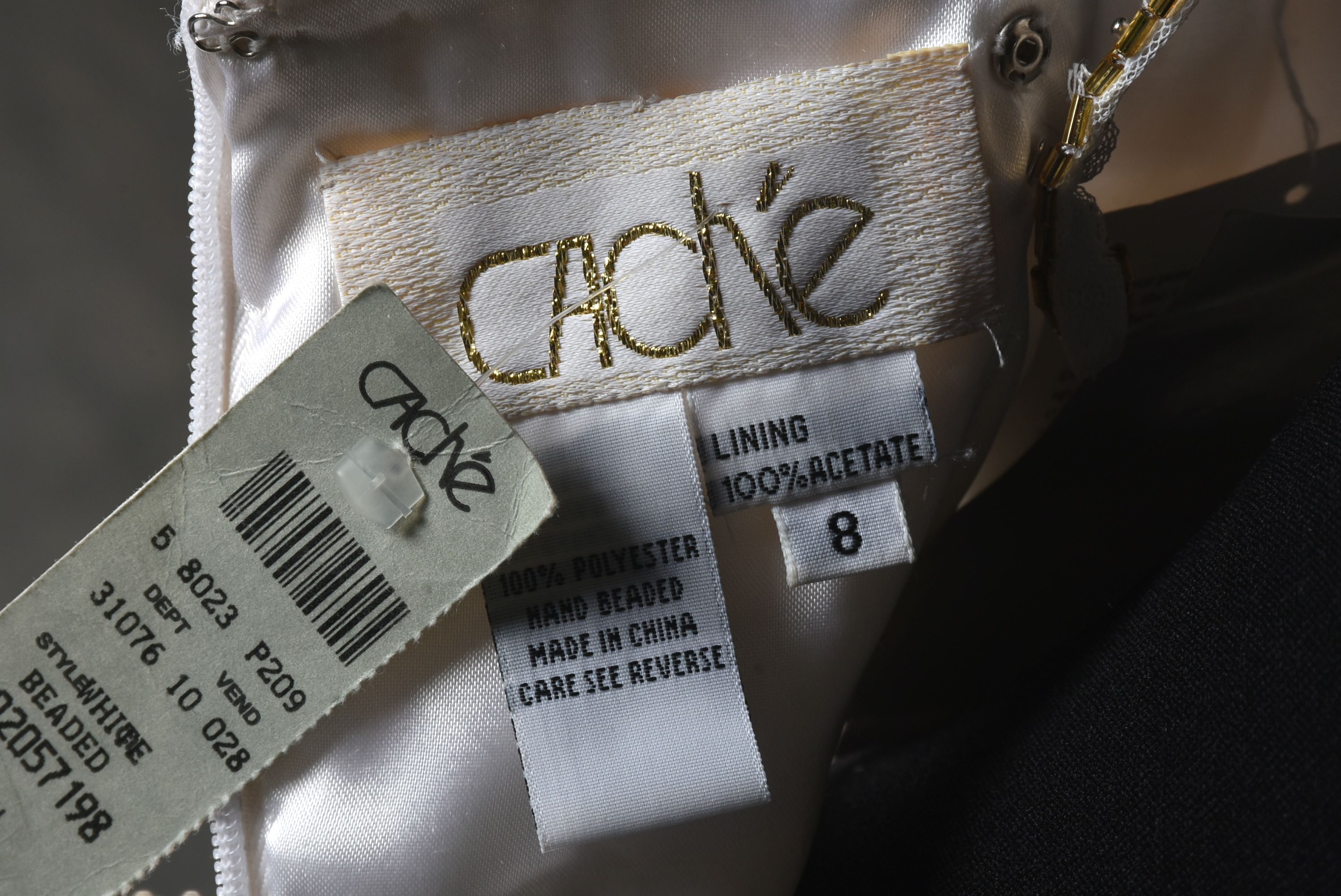 New Cache White Beaded Formal Gown