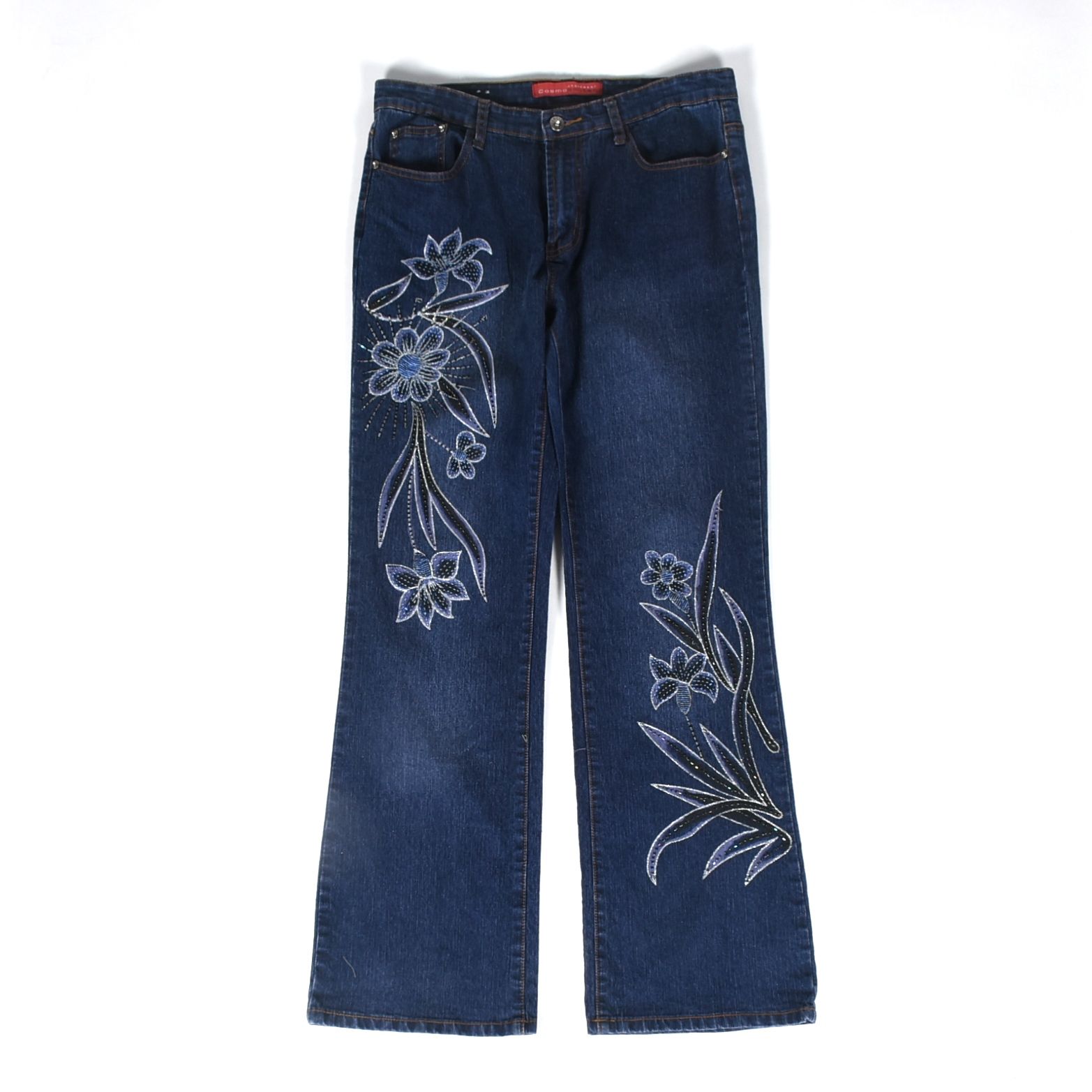Cosmopolitan Jeanswear Jeans with Embroidered Florals Embellished with Beads