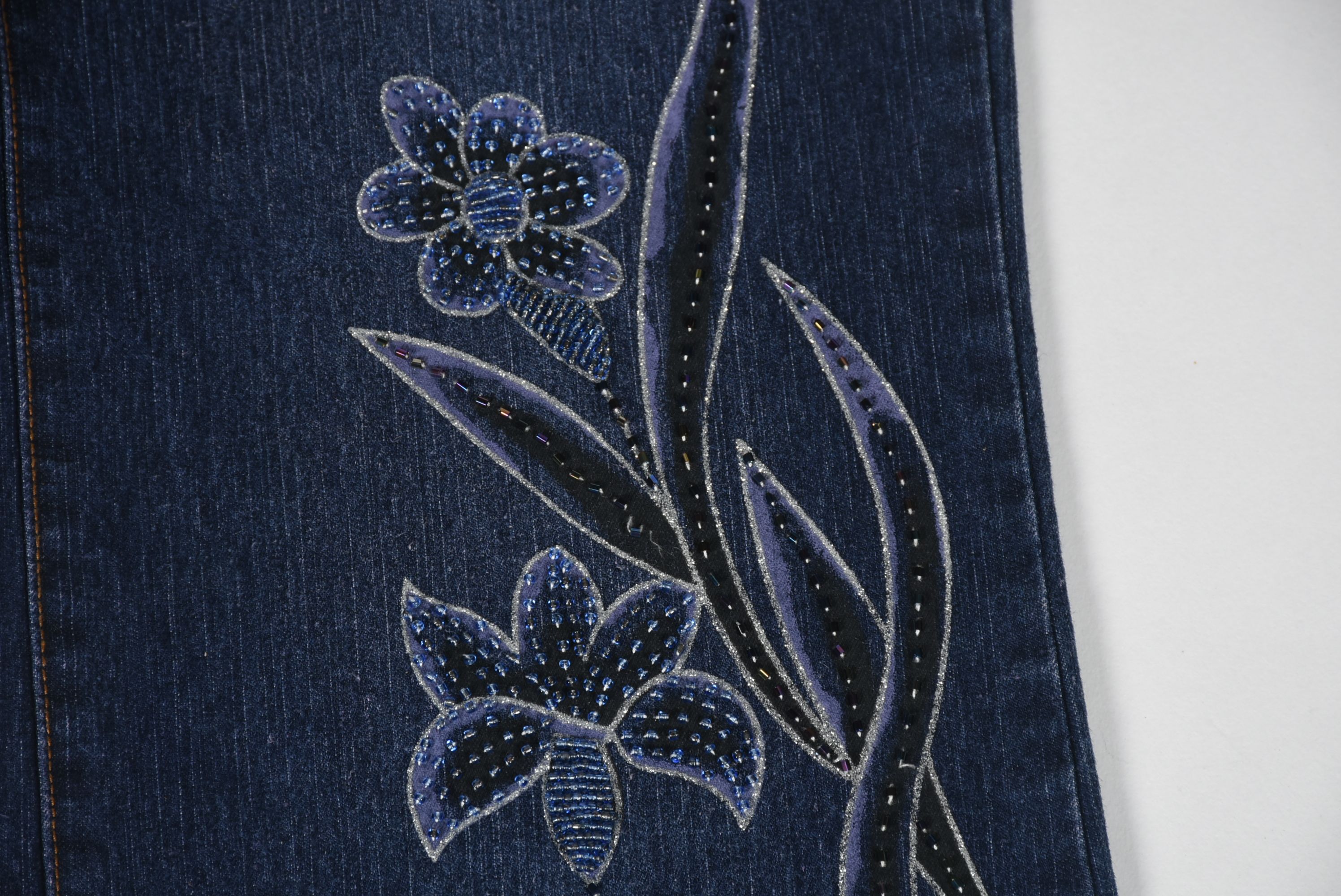 Cosmopolitan Jeanswear Jeans with Embroidered Florals Embellished with Beads