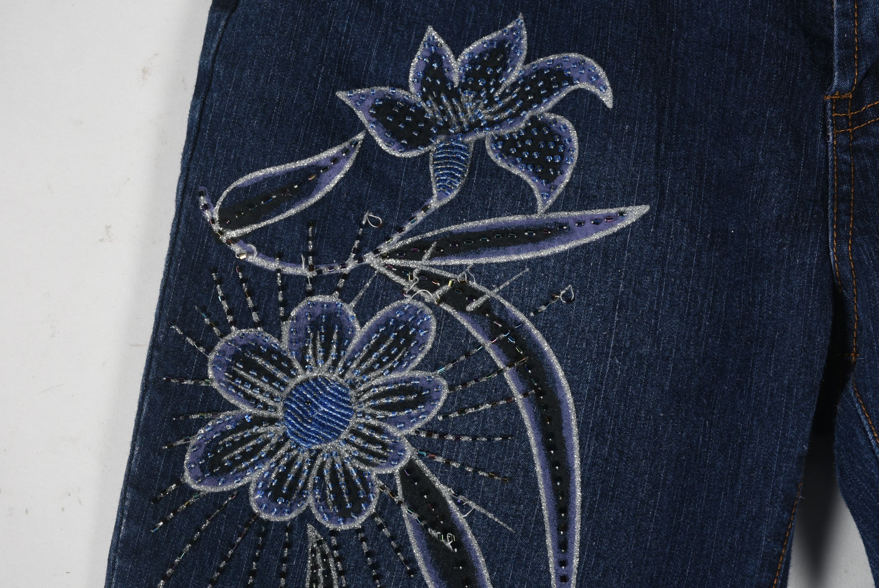 Cosmopolitan Jeanswear Jeans with Embroidered Florals Embellished with Beads