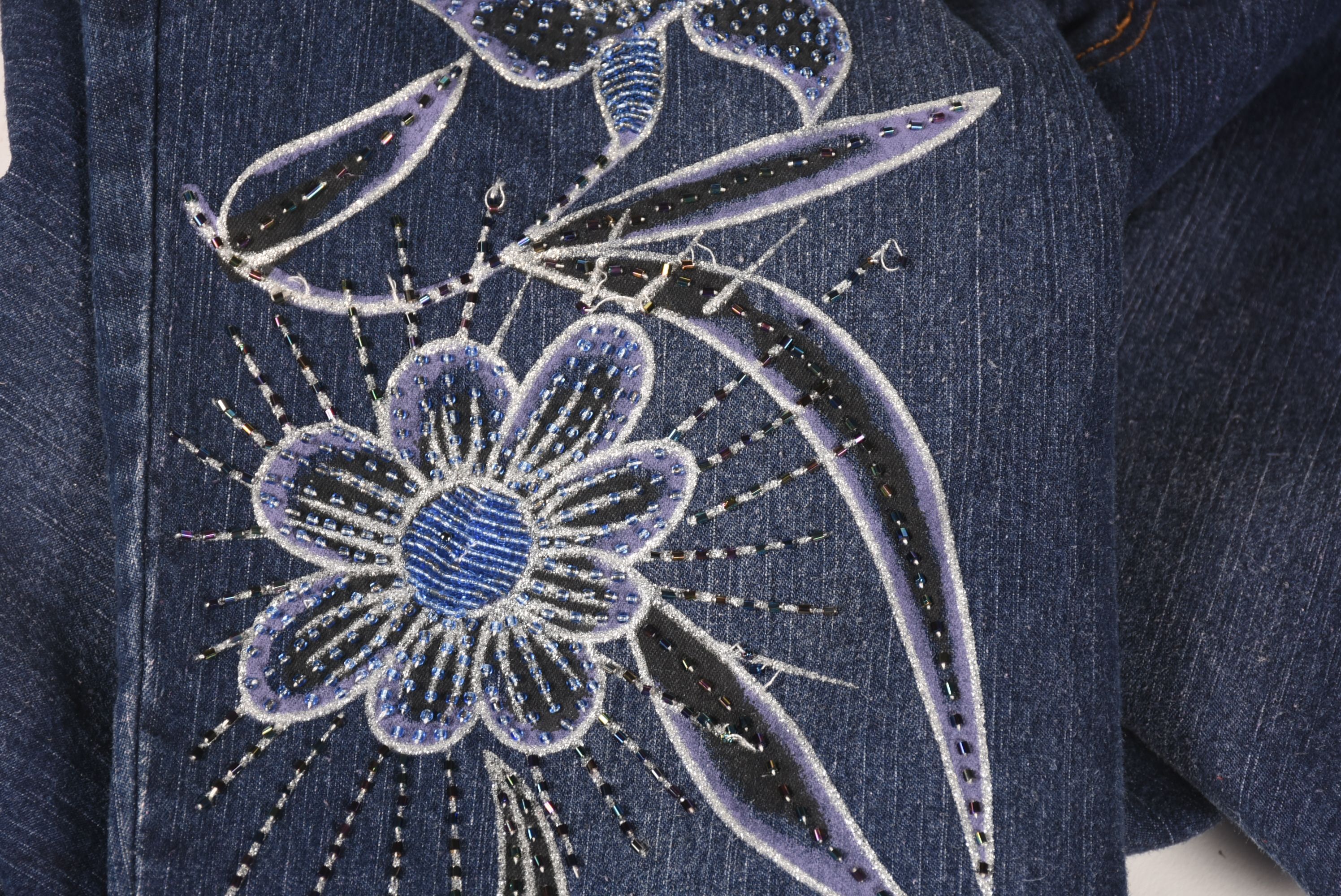 Cosmopolitan Jeanswear Jeans with Embroidered Florals Embellished with Beads