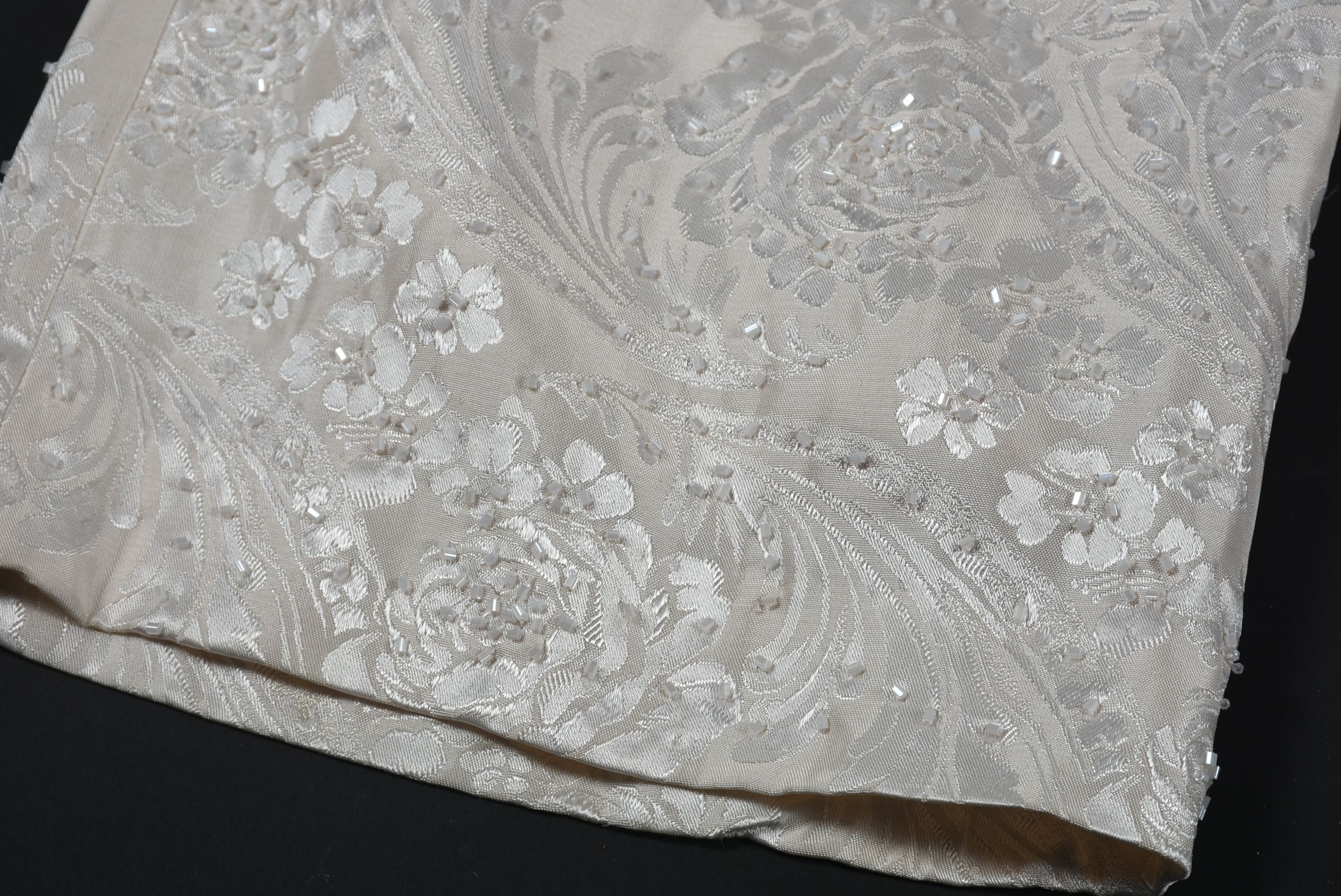 Ivory Brocade Dress Pants Embellished with Hand Sewn Beads