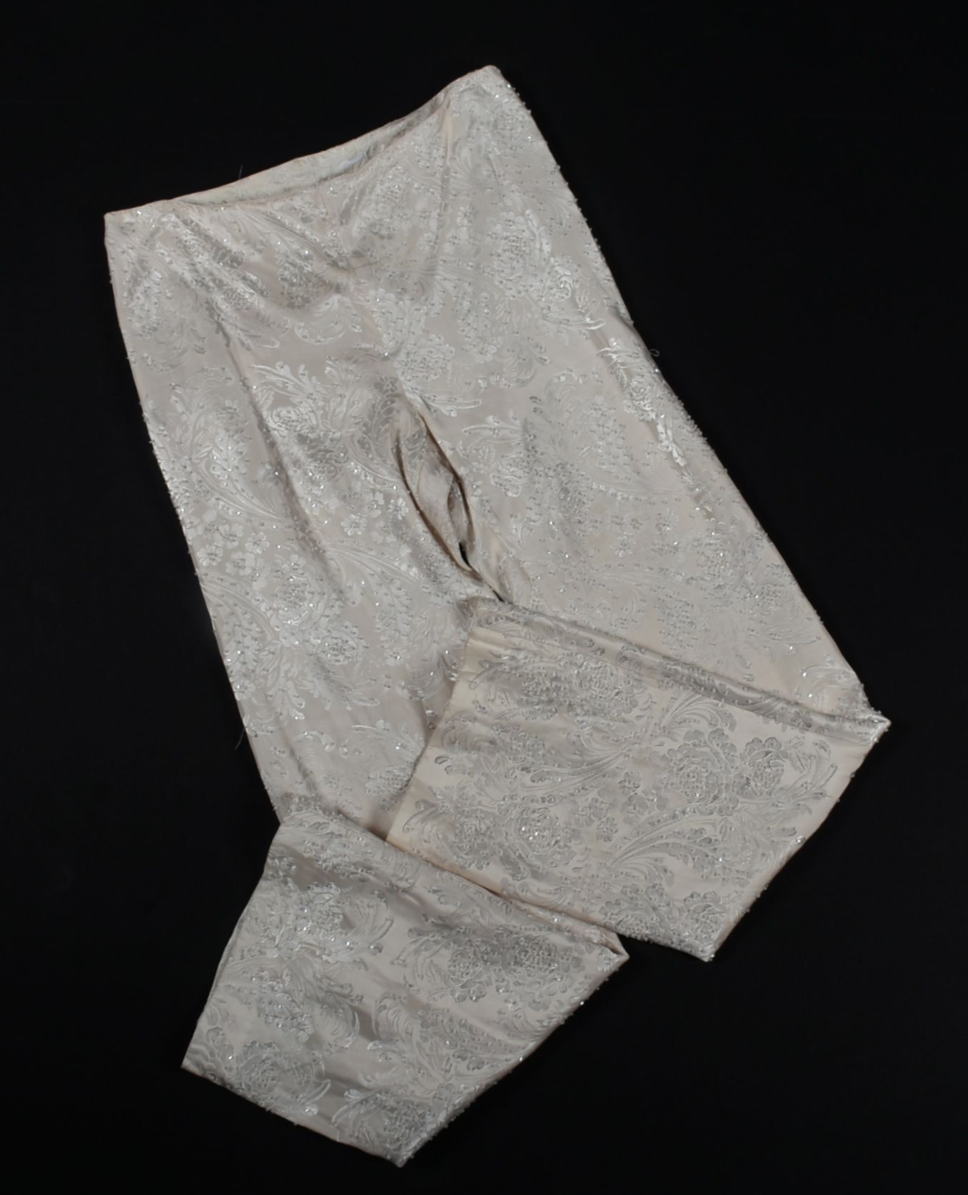 Ivory Brocade Dress Pants Embellished with Hand Sewn Beads