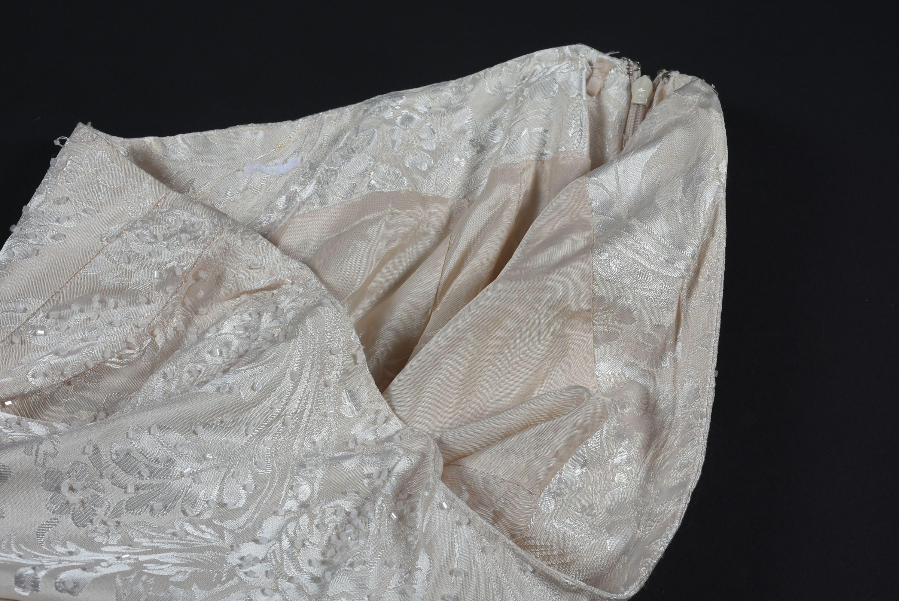 Ivory Brocade Dress Pants Embellished with Hand Sewn Beads