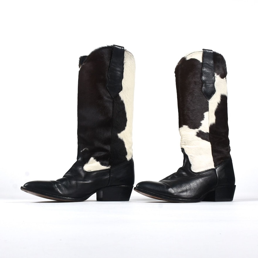 Black Leather and Pony Hair Zodiac Boots