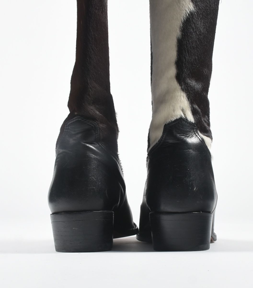 Black Leather and Pony Hair Zodiac Boots