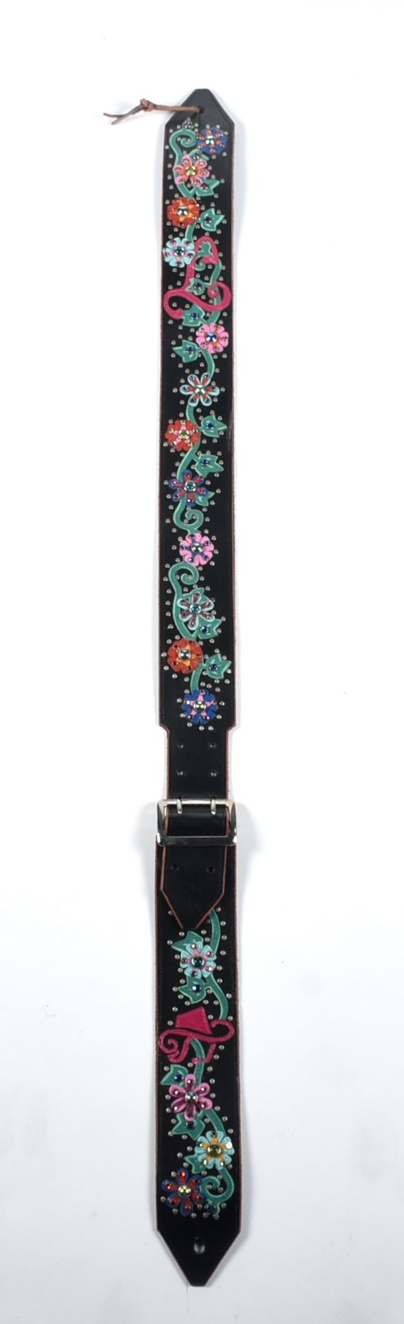 Custom Jeri Hart Embellished Leather Guitar Strap with Tanya Tucker Logo