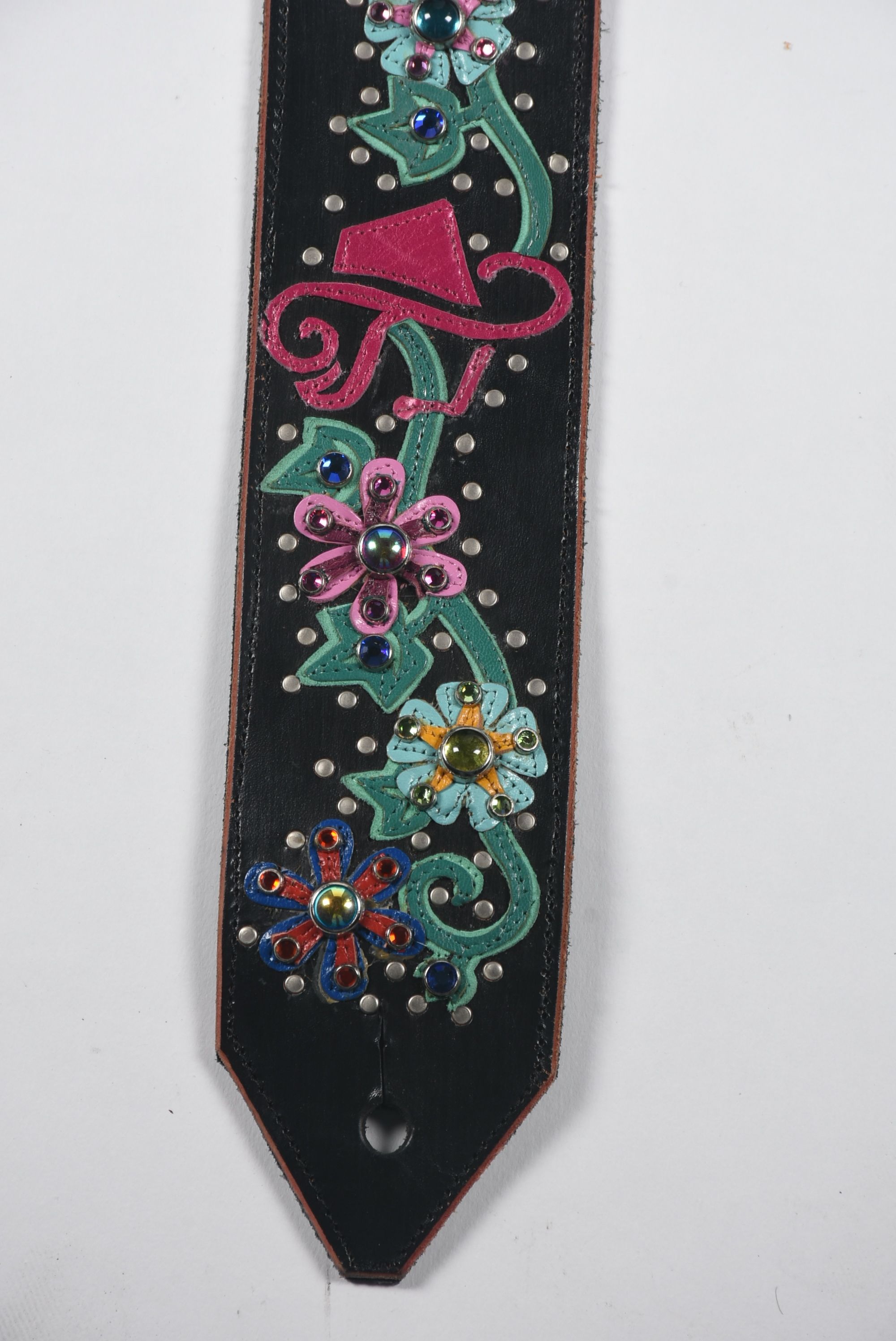 Custom Jeri Hart Embellished Leather Guitar Strap with Tanya Tucker Logo