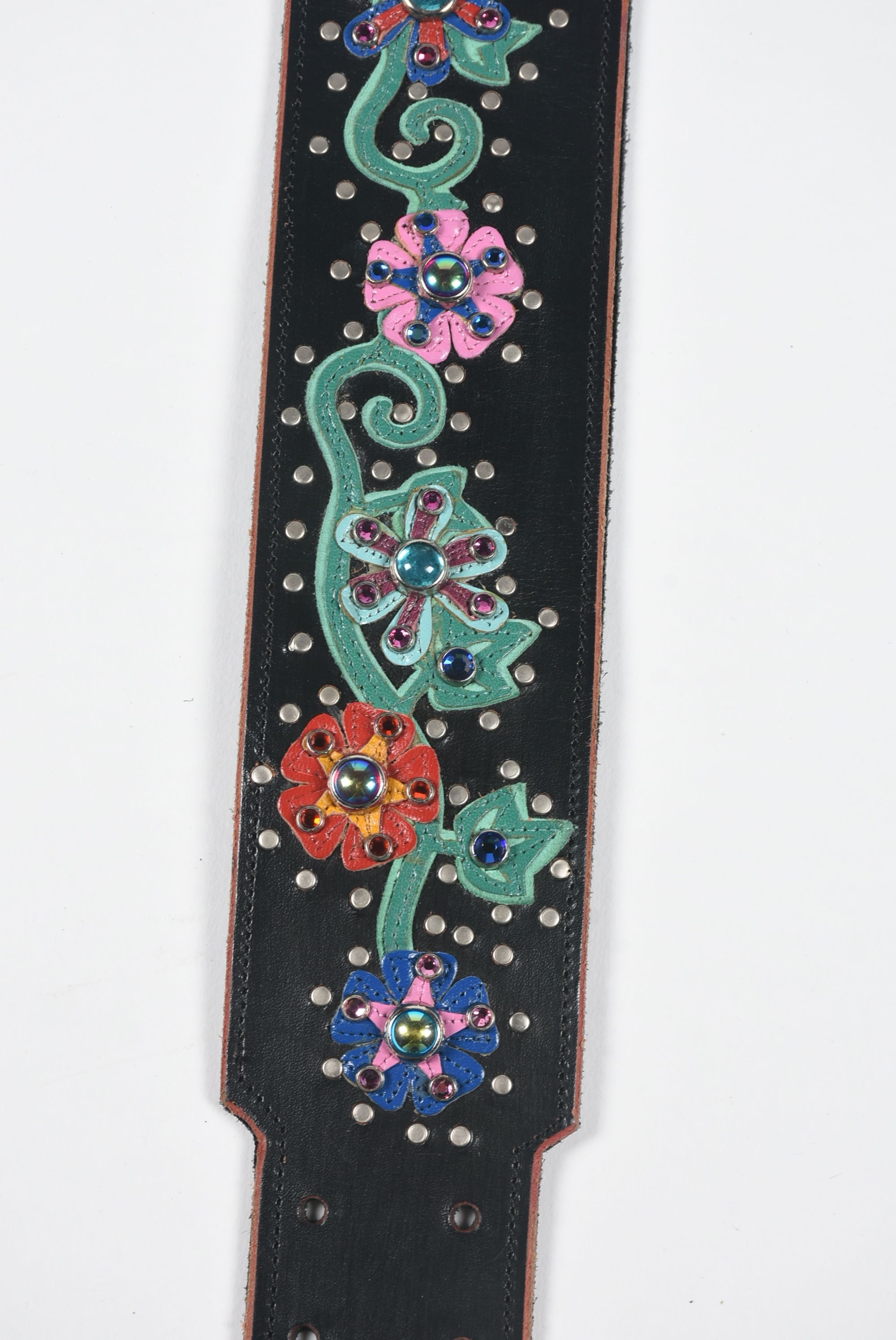 Custom Jeri Hart Embellished Leather Guitar Strap with Tanya Tucker Logo