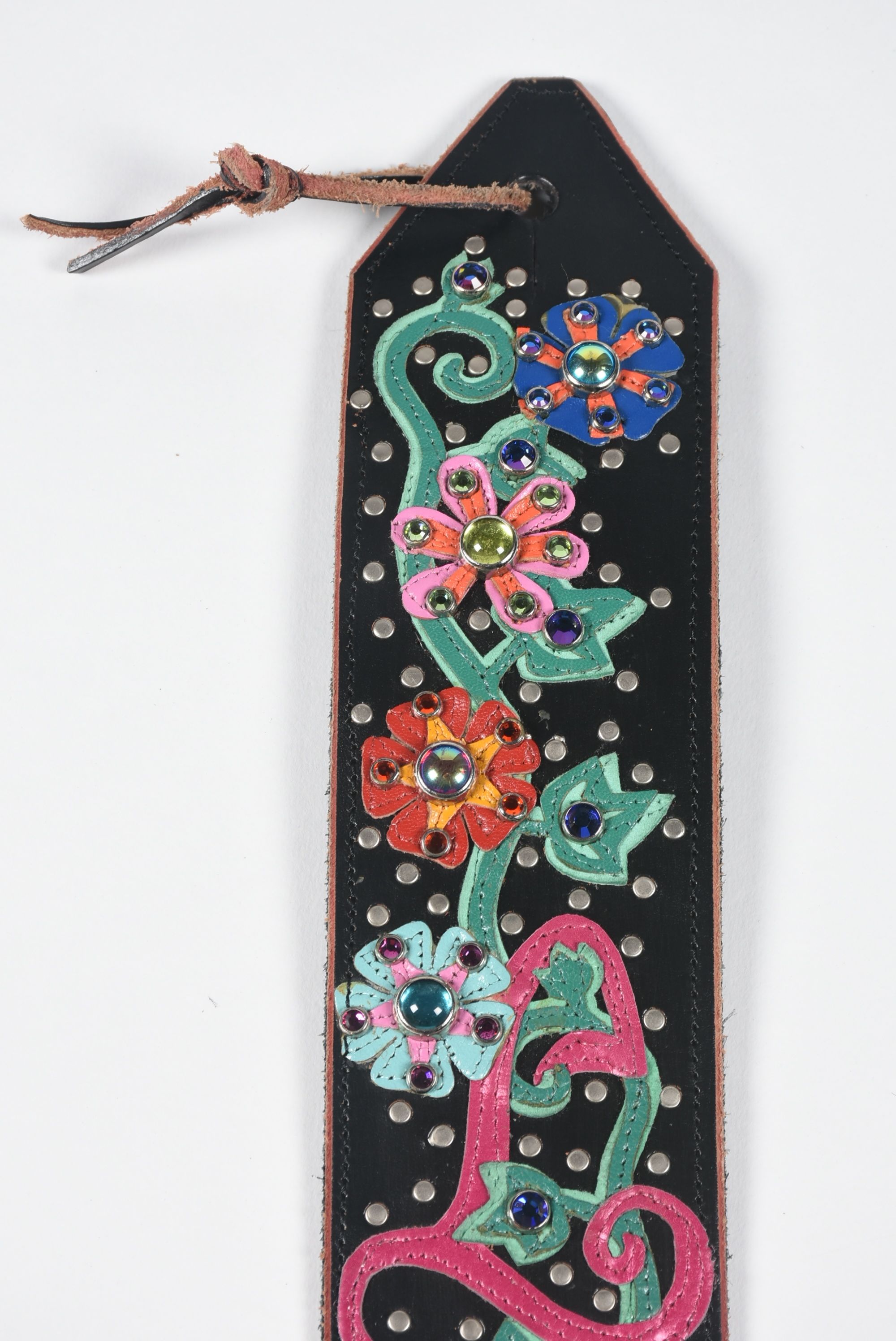 Custom Jeri Hart Embellished Leather Guitar Strap with Tanya Tucker Logo