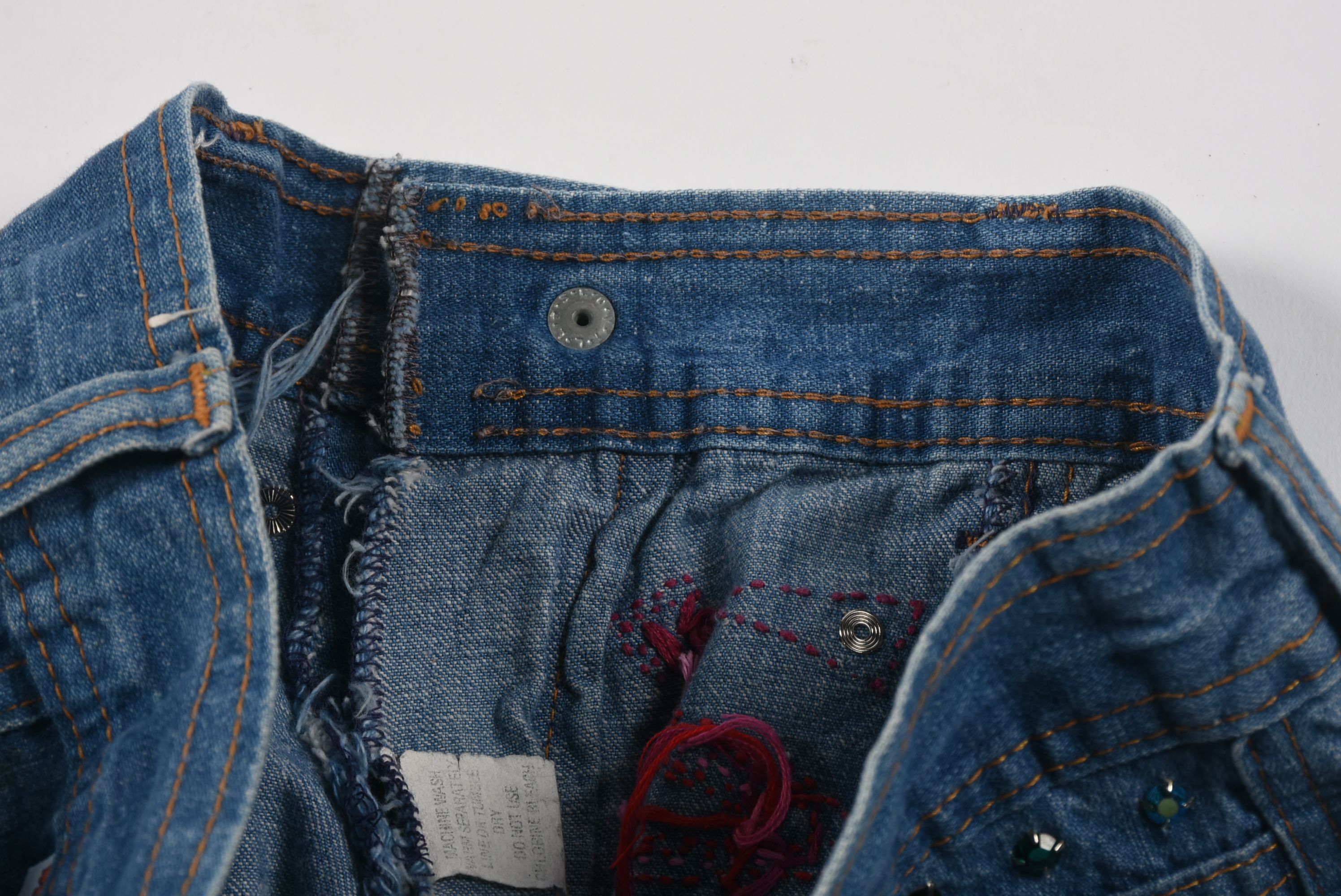 Tanya's 70s Vintage Bell Bottom Denim Jeans with Embroidery and Crystal Rhinestones