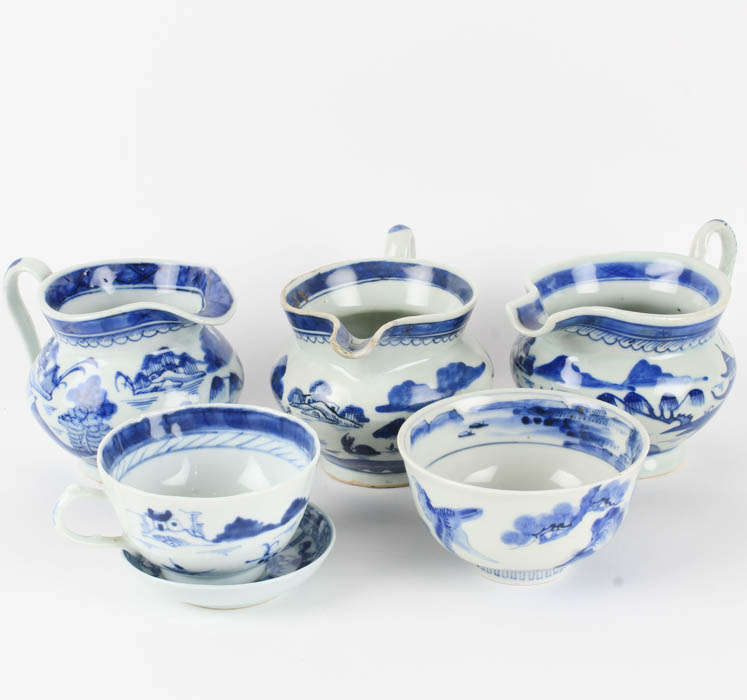 Grouping of Chinese Blue and White Items Inculding Blue Canton