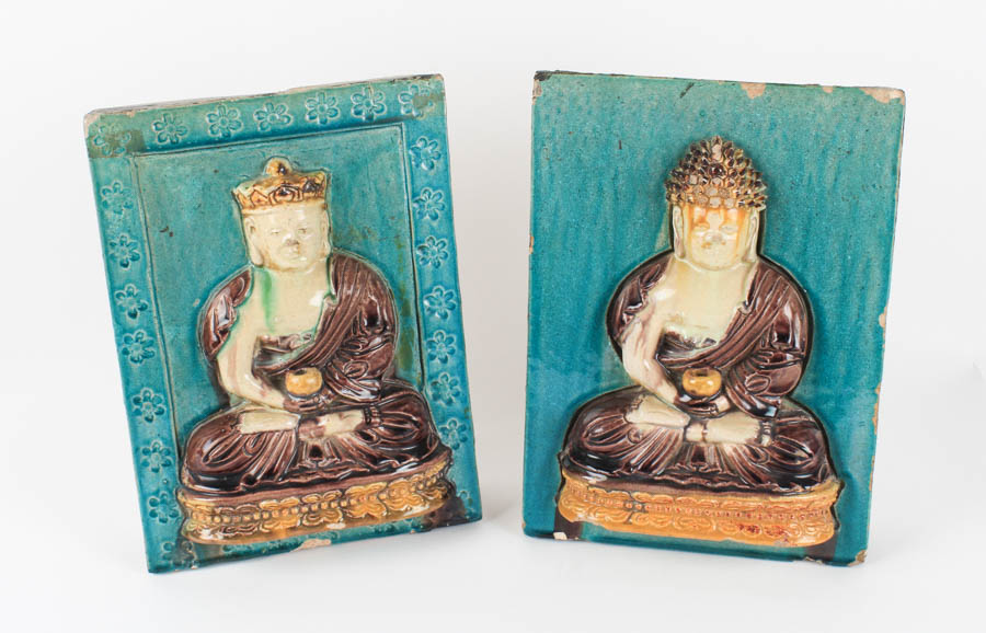 Pair of Glazed Stone Buddhist Plaques